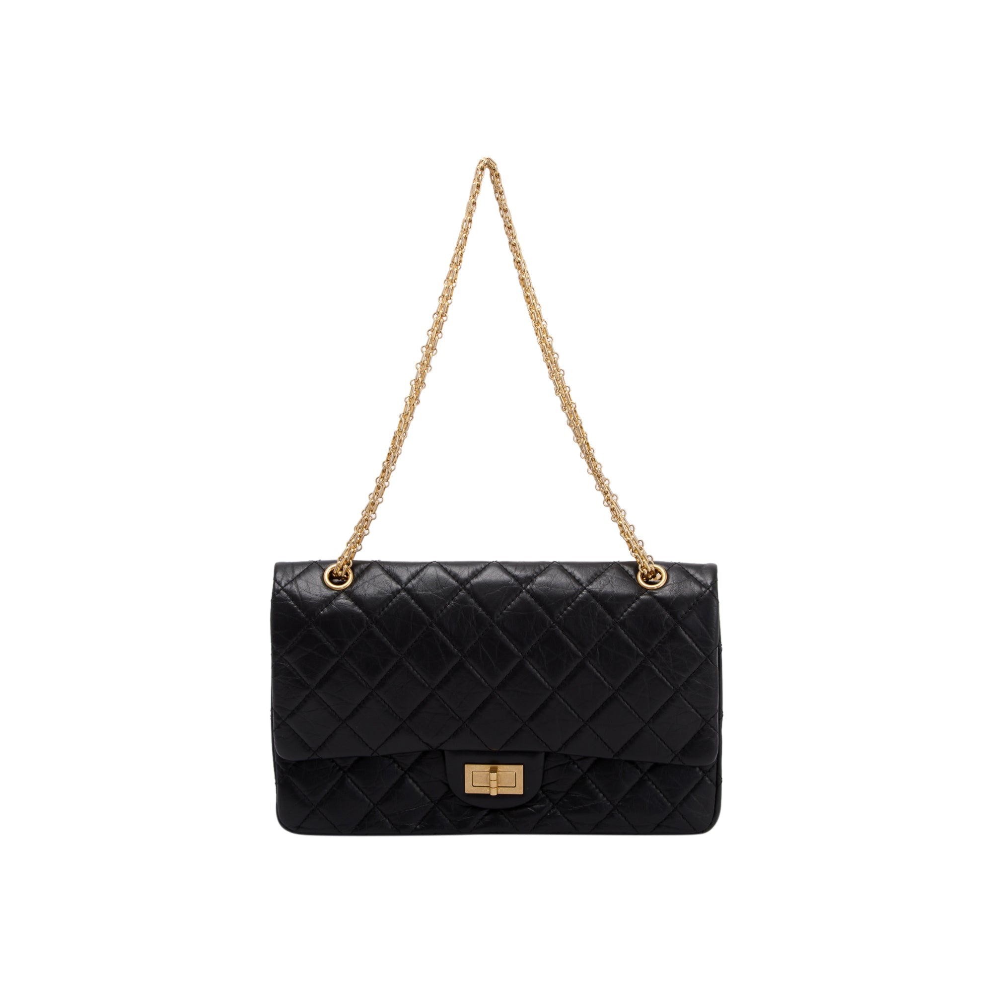 Chanel Black Quilted Calfskin Leather 2.55 Reissue 227 Double Flap Bag w/ Authenticity Card