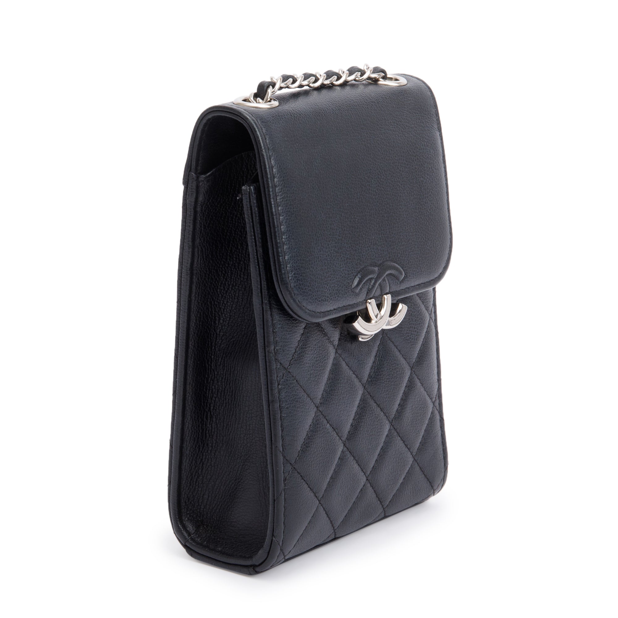 Chanel Black Quilted Calfskin Leather CC Box Flap Chain Phone Holder