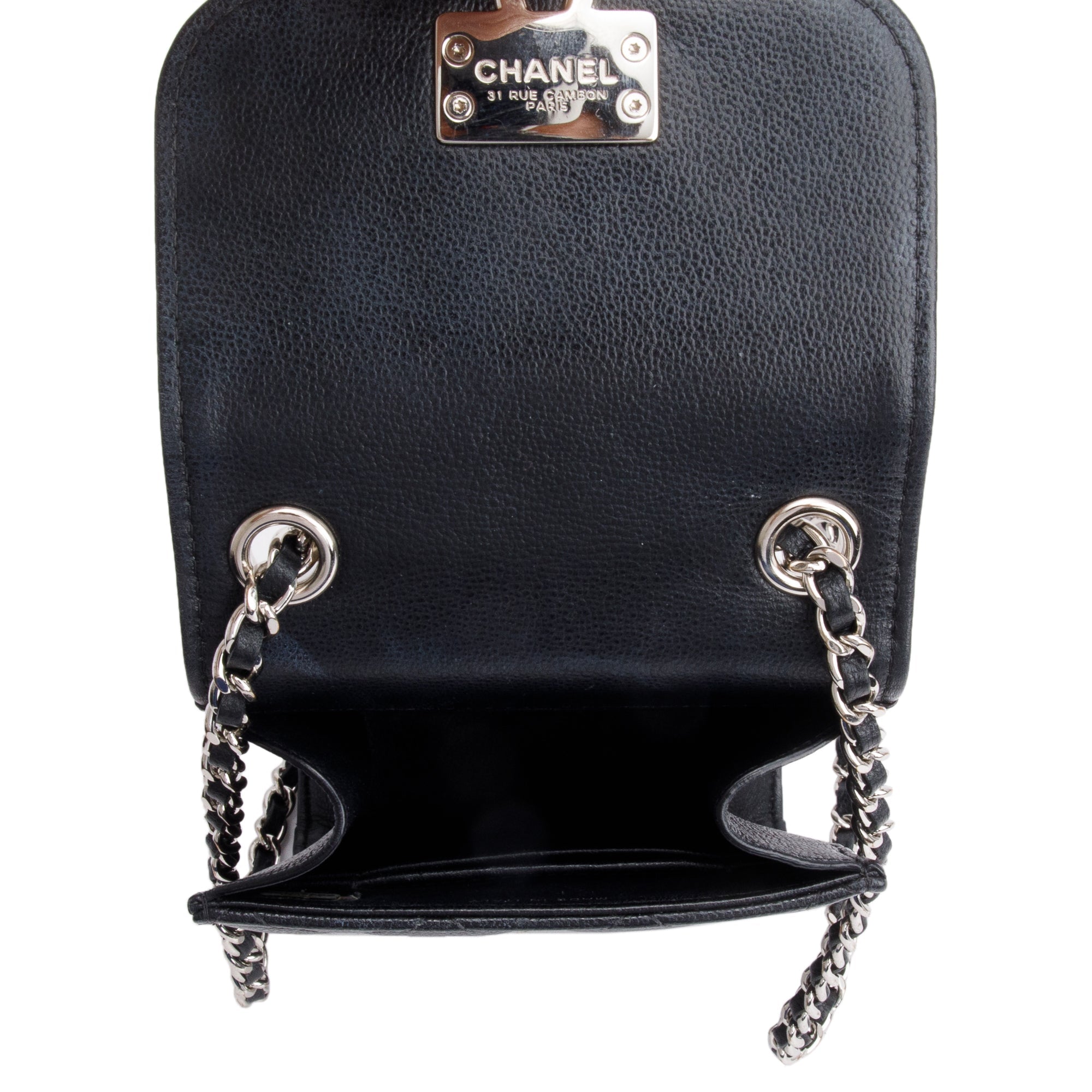 Chanel Black Quilted Calfskin Leather CC Box Flap Chain Phone Holder