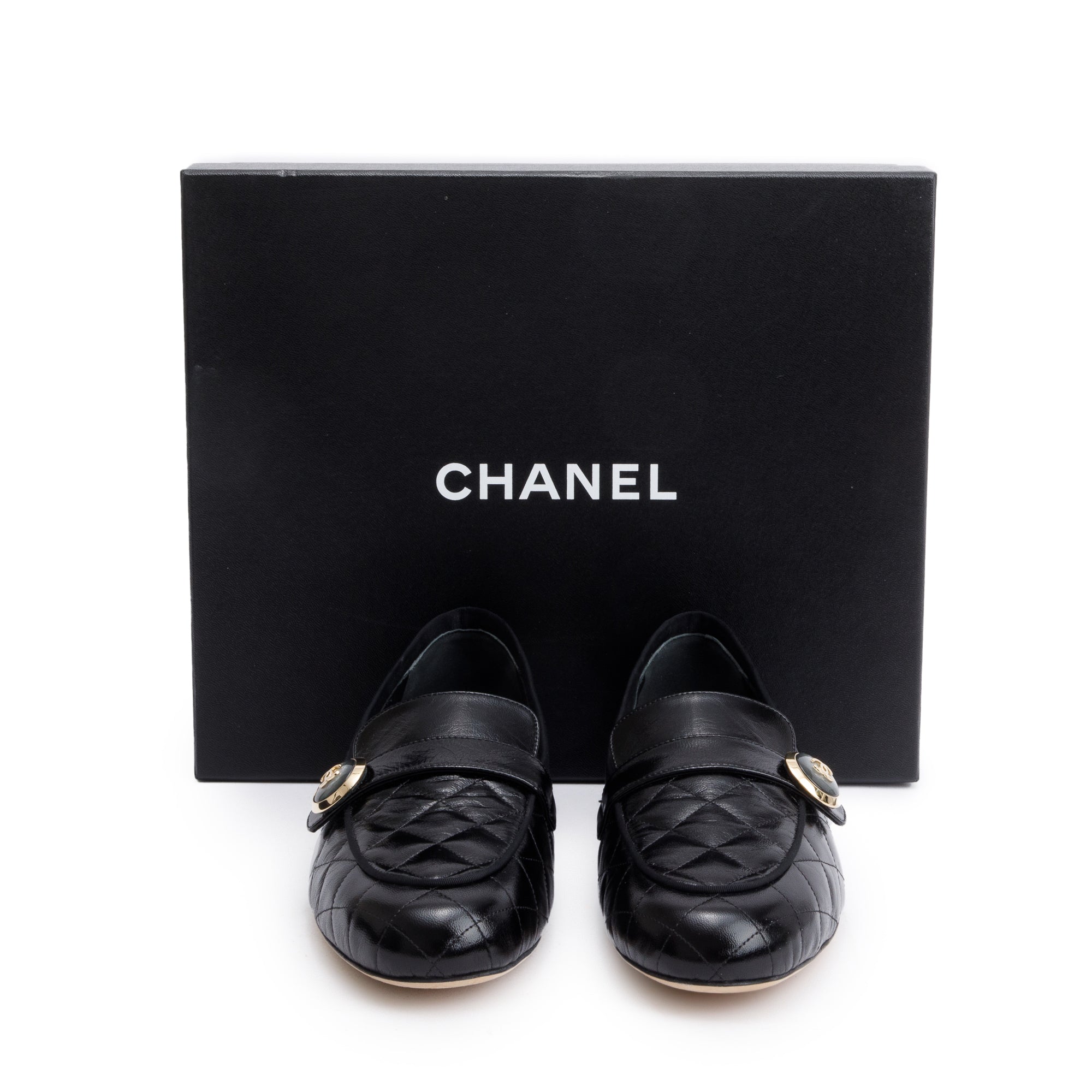 Chanel Black Quilted Calfskin Leather CC Logo Loafer, Size 40 w/ Box