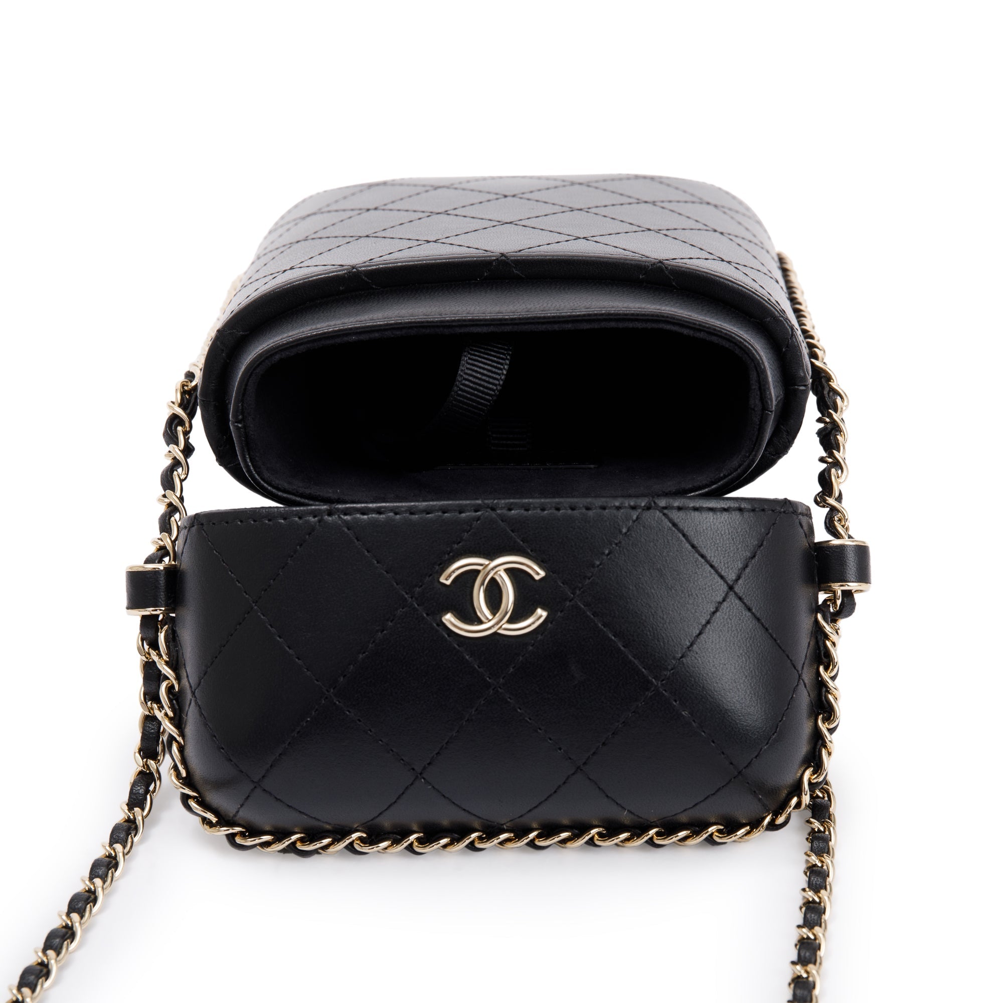 Chanel Black Quilted Calfskin Leather Chain Around Box Phone Holder Crossbody