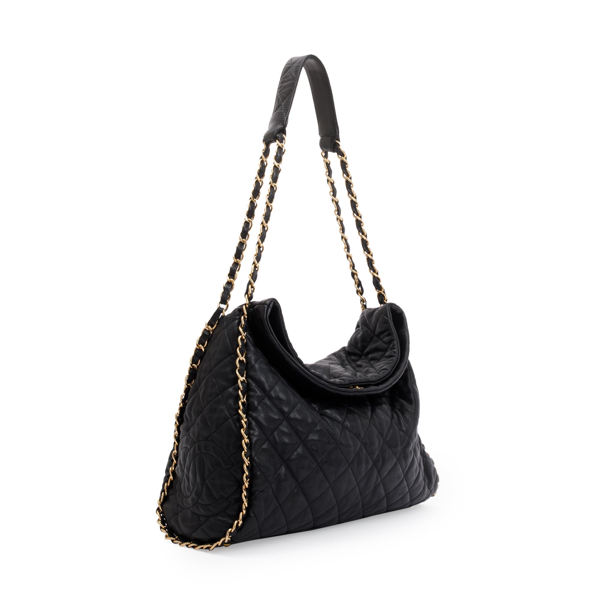 Chanel Black Quilted Calfskin Leather Chain Me Hobo