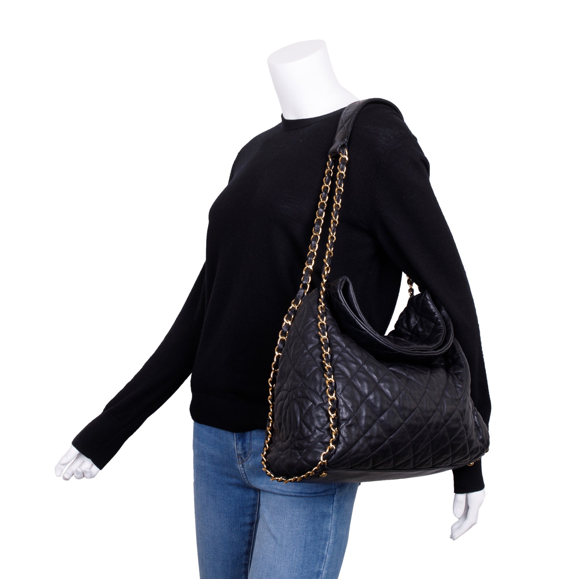 Chanel Black Quilted Calfskin Leather Chain Me Hobo