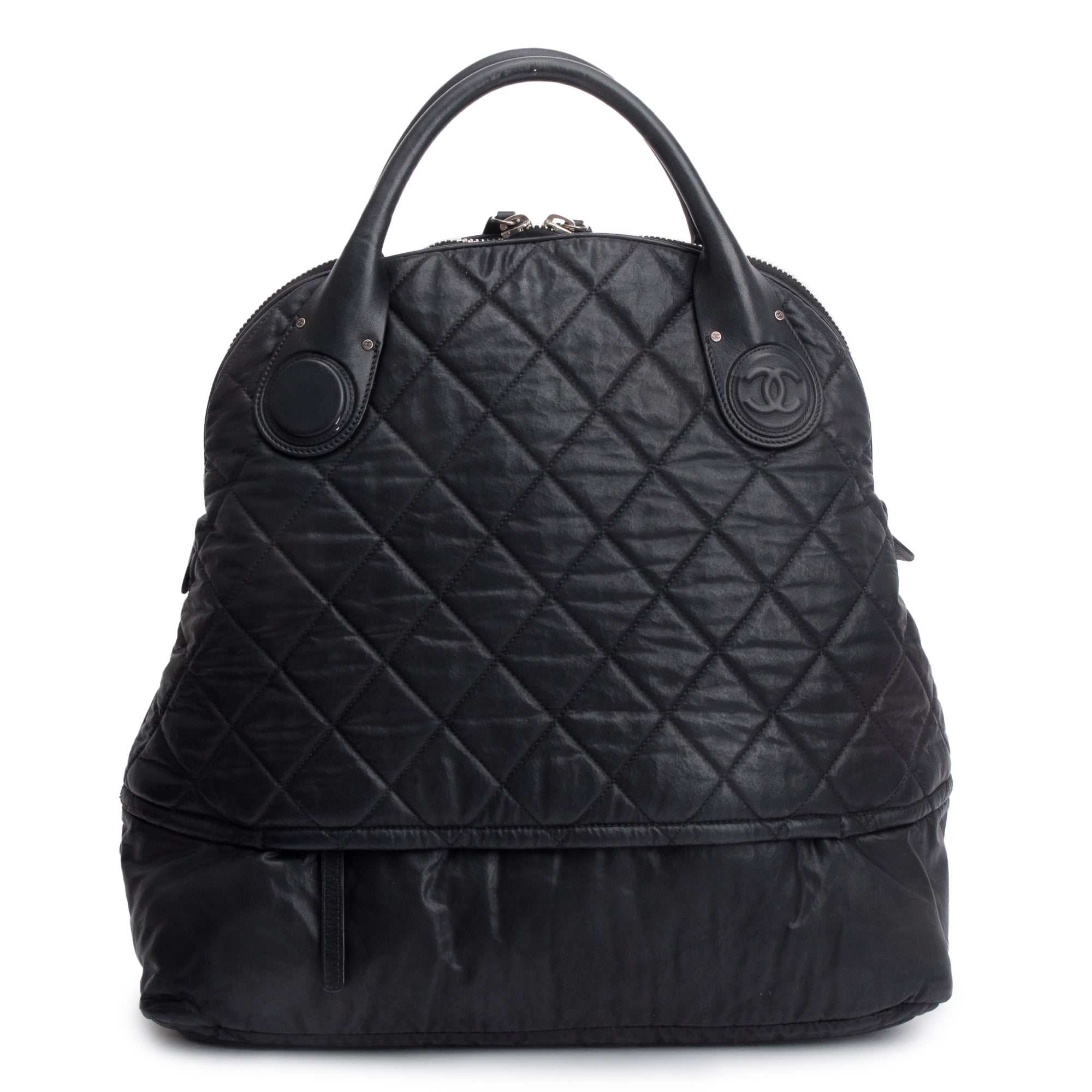 Chanel Black Quilted Calfskin Leather Expandable Travel Bag w/ Strap