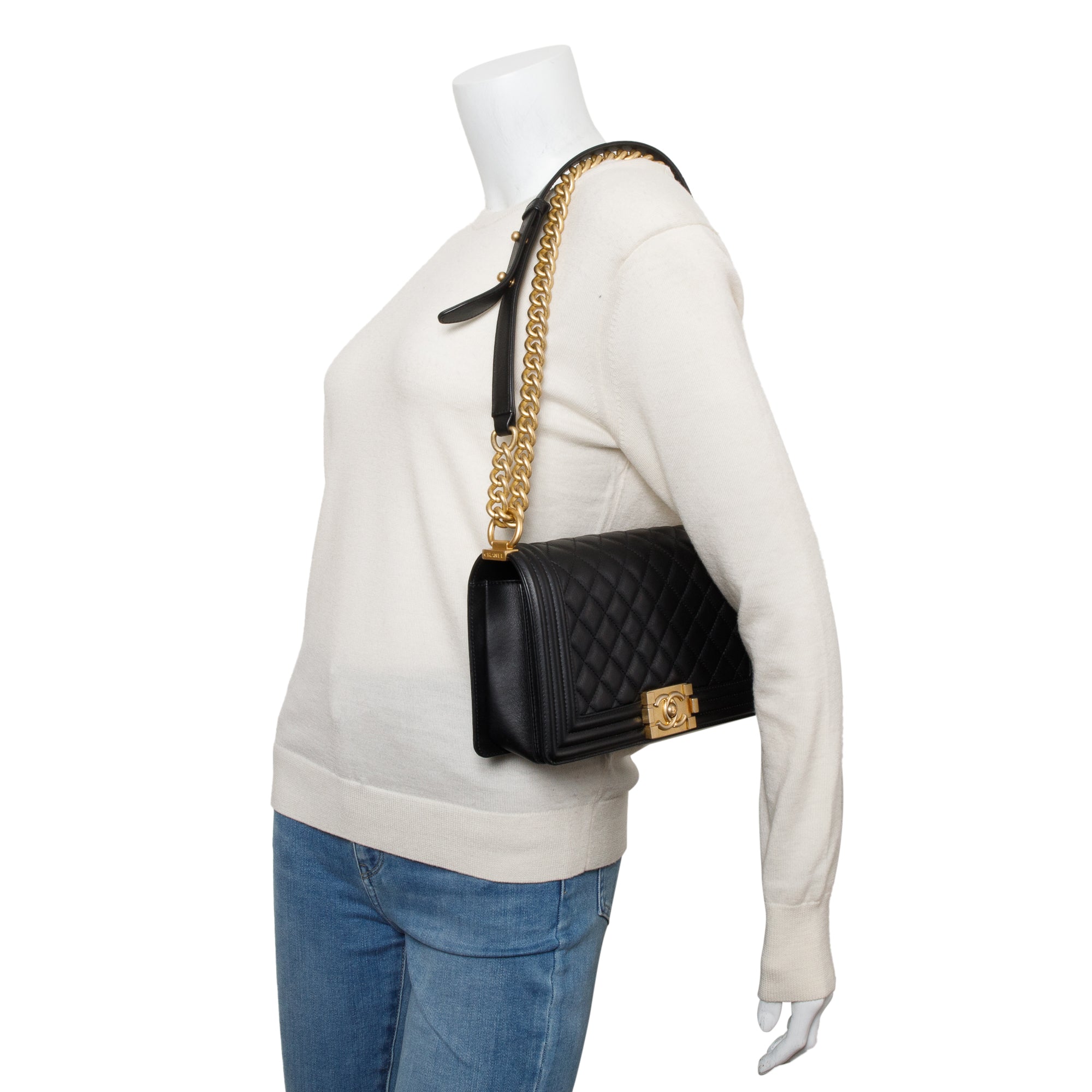 Chanel Black Quilted Calfskin Leather Medium Boy Bag w/ Box & Authenticity Card