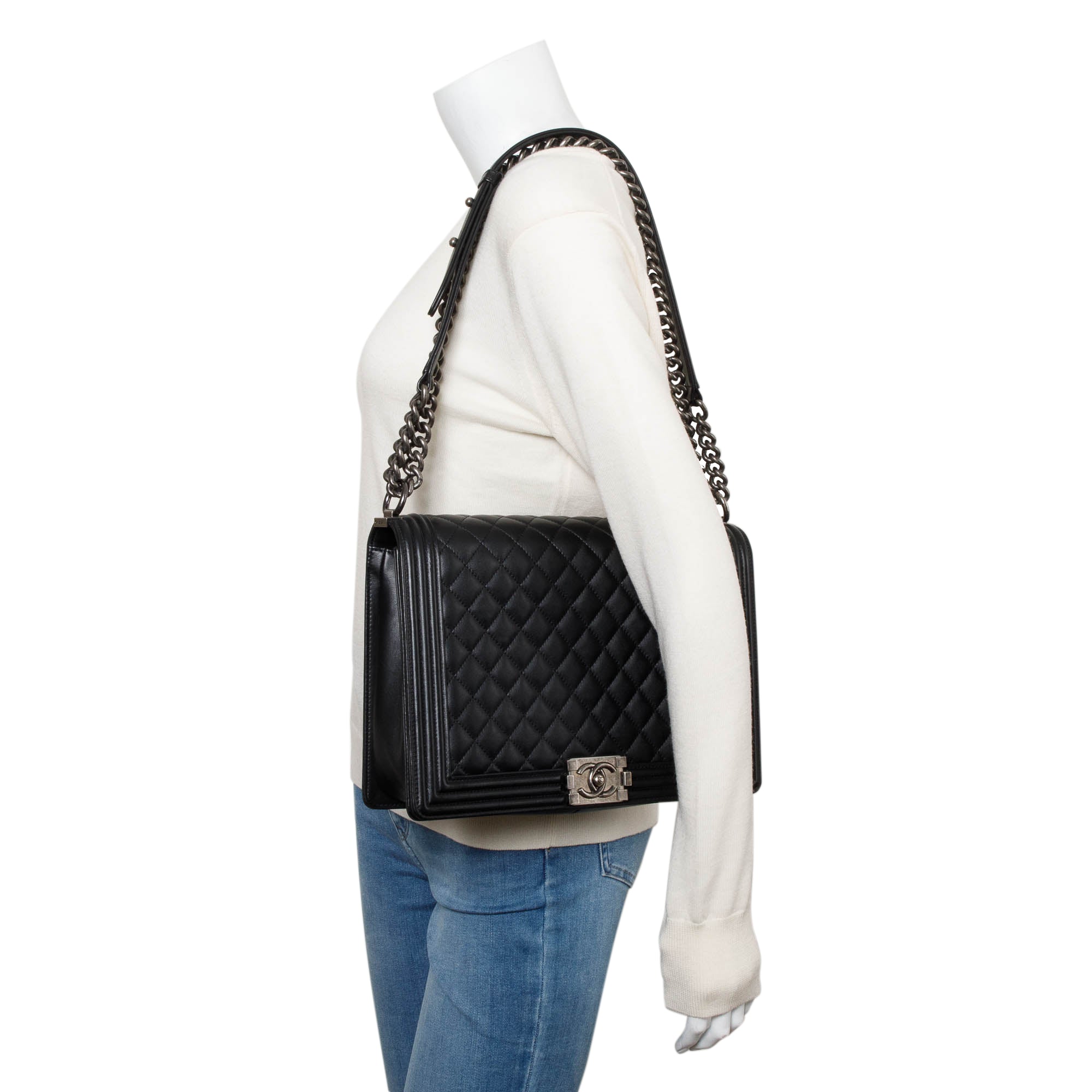 Chanel Black Quilted Calfskin Leather XL Boy Bag w/ Authenticity Card