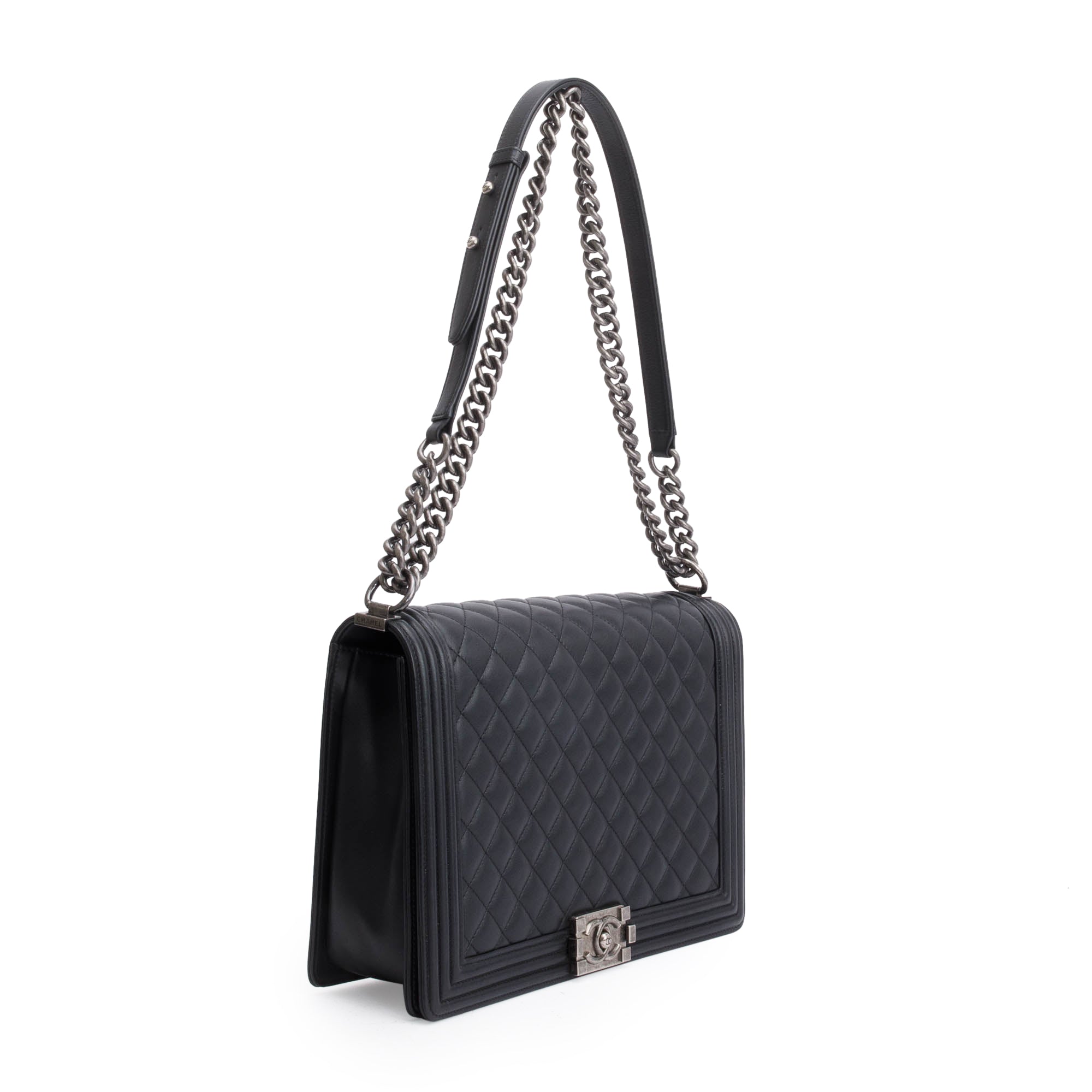 Chanel Black Quilted Calfskin Leather XL Boy Bag w/ Authenticity Card