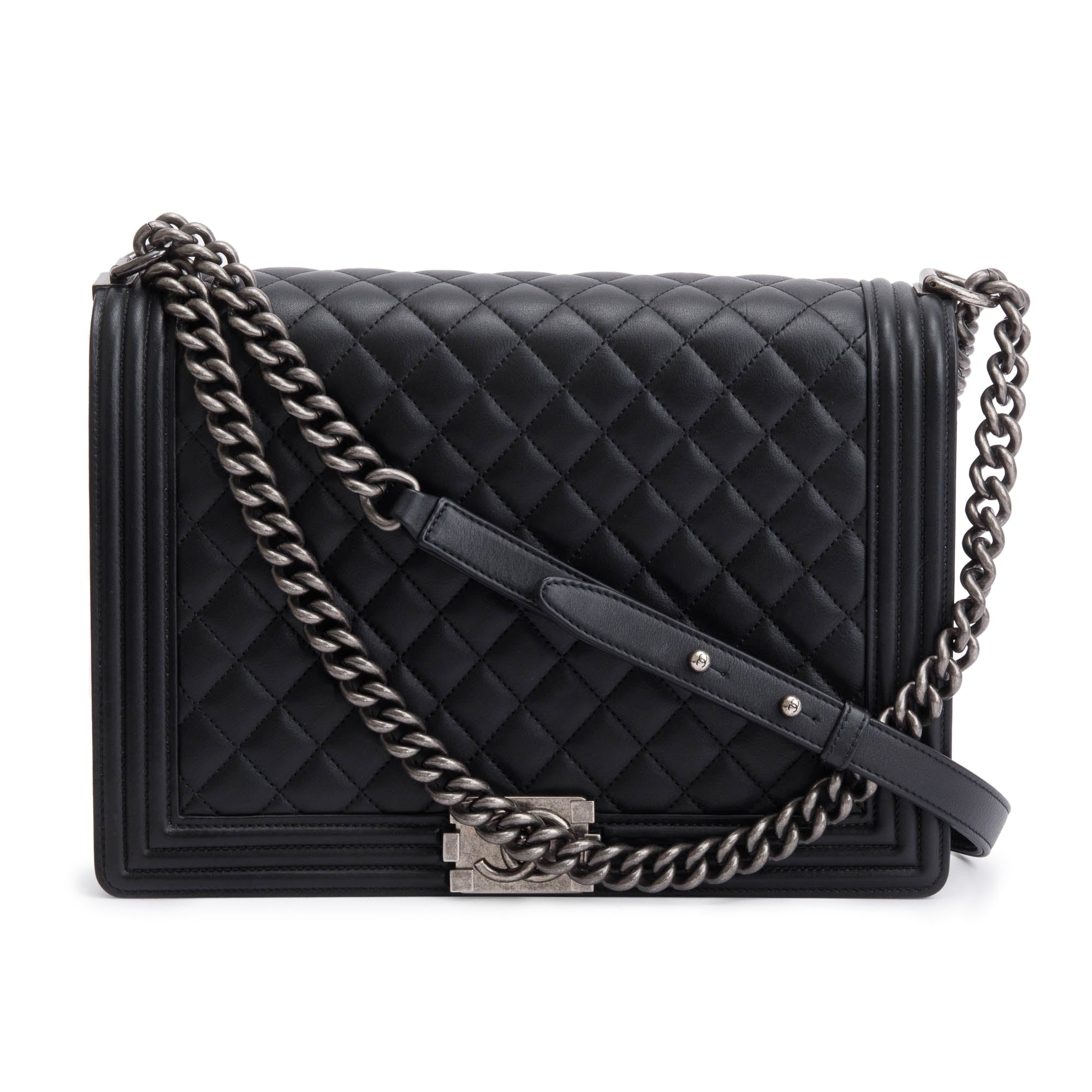 Chanel Black Quilted Calfskin Leather XL Boy Bag w/ Authenticity Card