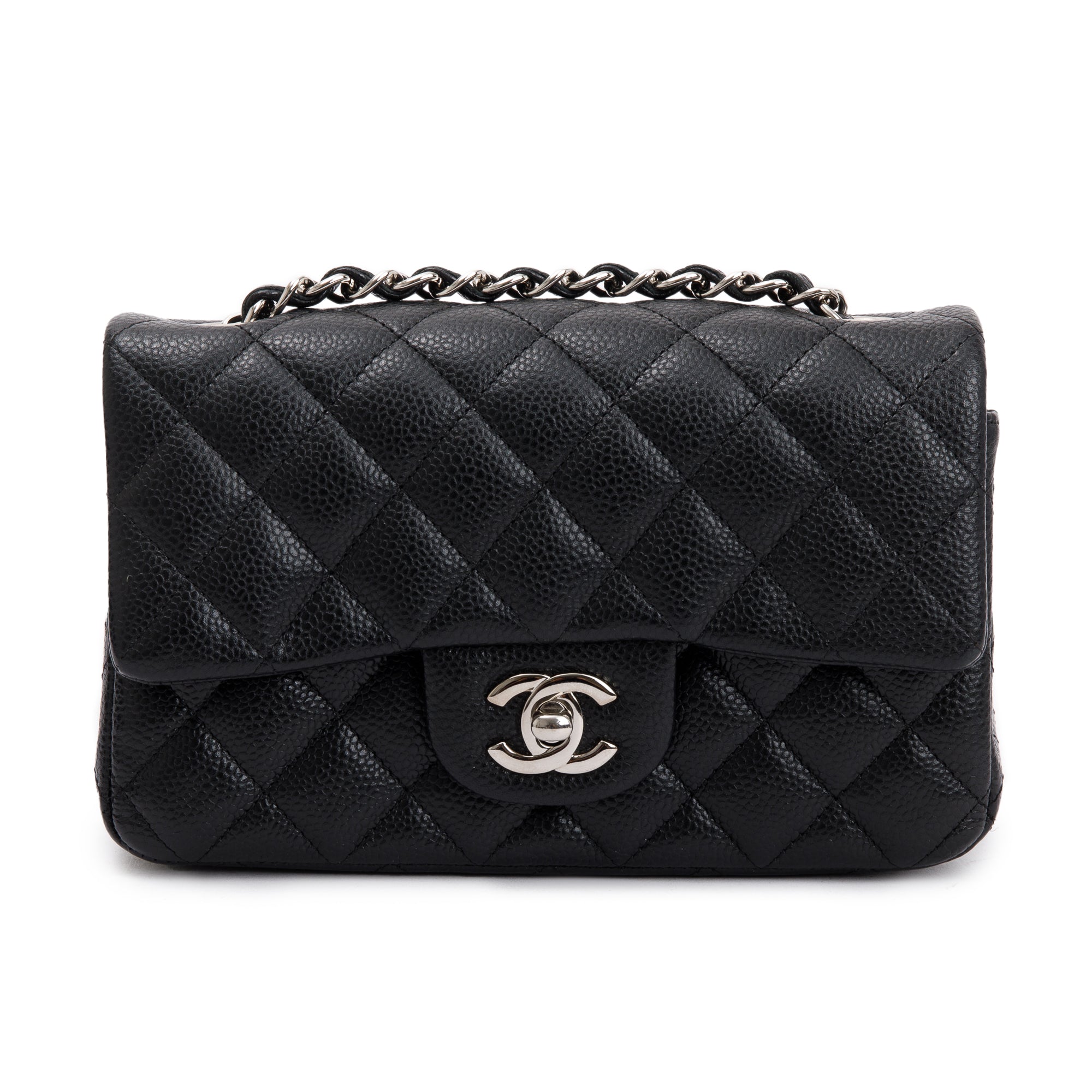 Chanel Black Quilted Caviar Classic Mini Rectangular Flap Bag w/ Box