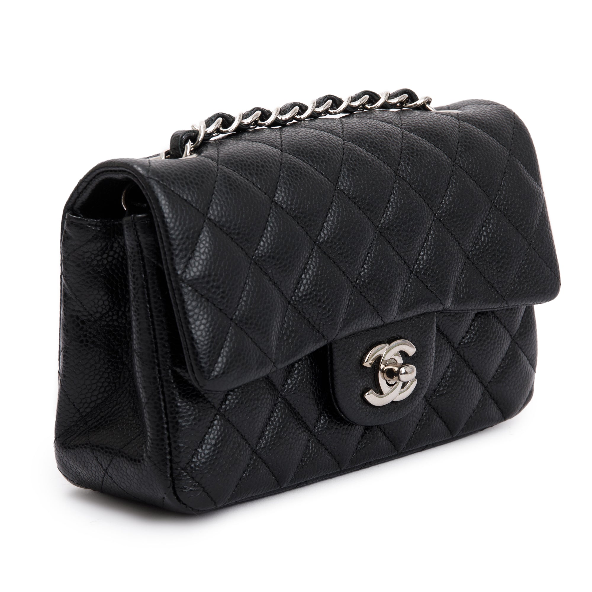 Chanel Black Quilted Caviar Classic Mini Rectangular Flap Bag w/ Box