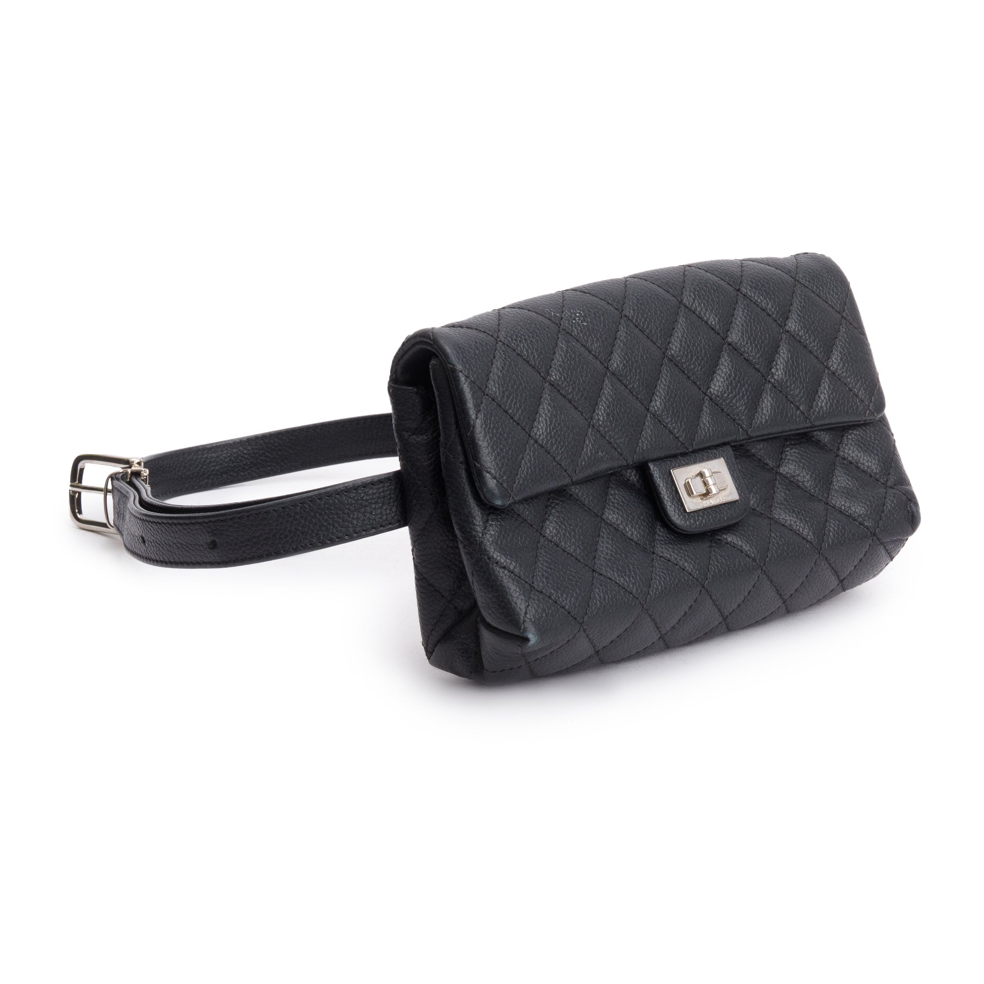 Chanel Black Quilted Caviar Leather 2.55 Reissue Flap Belt Bag w/ Authenticity Card