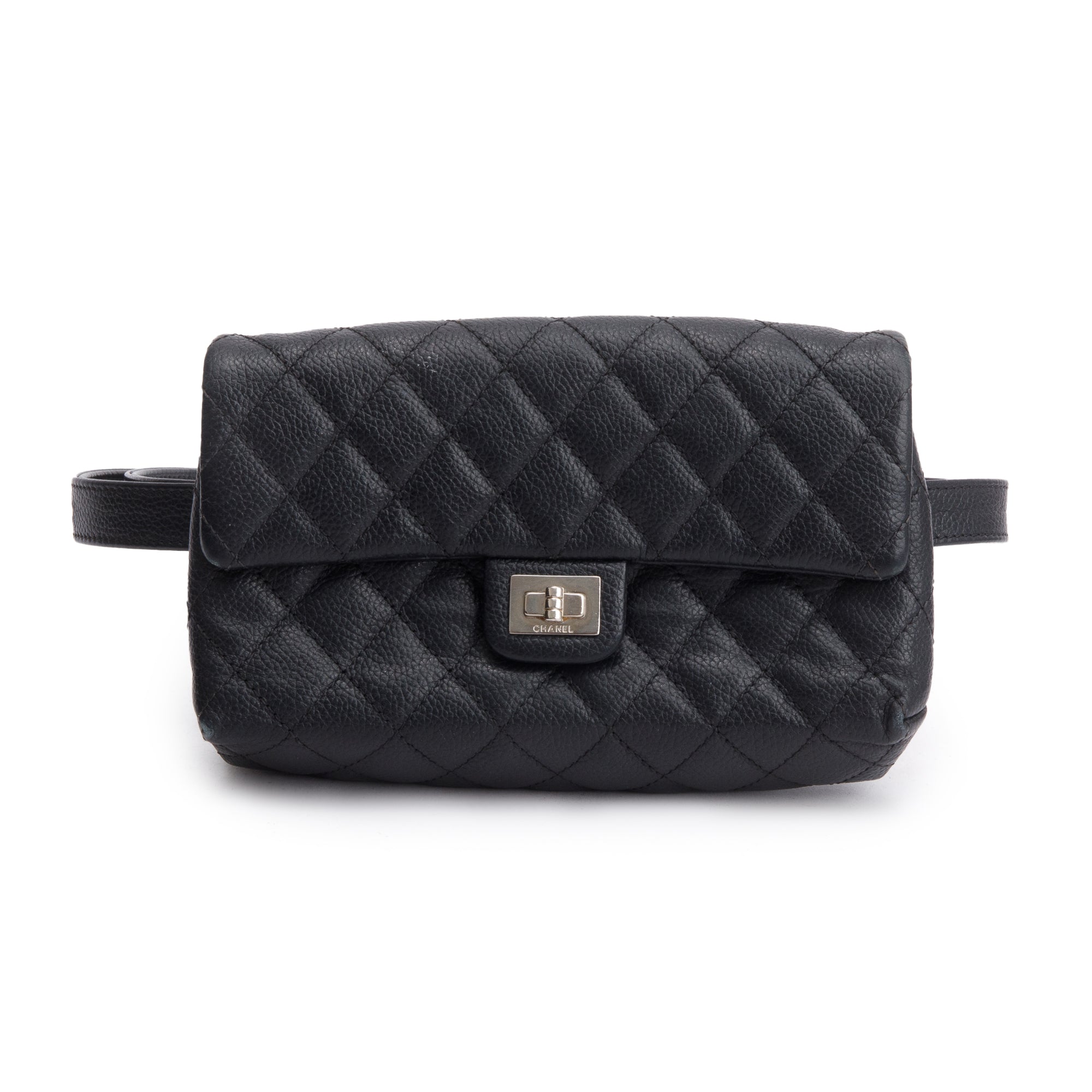 Chanel Black Quilted Caviar Leather 2.55 Reissue Flap Belt Bag w/ Authenticity Card