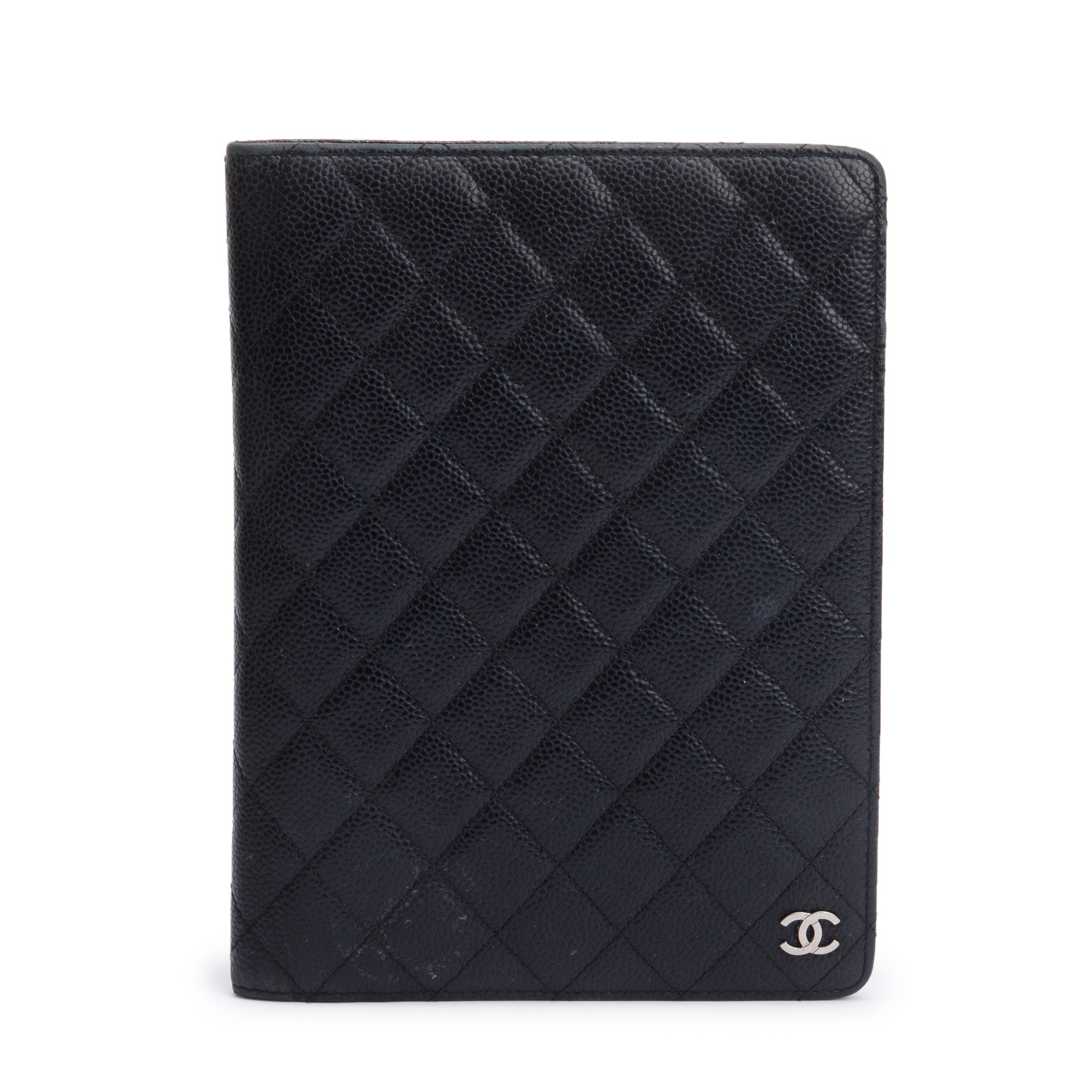 Chanel Black Quilted Caviar Leather CC Notebook Cover w/ Box