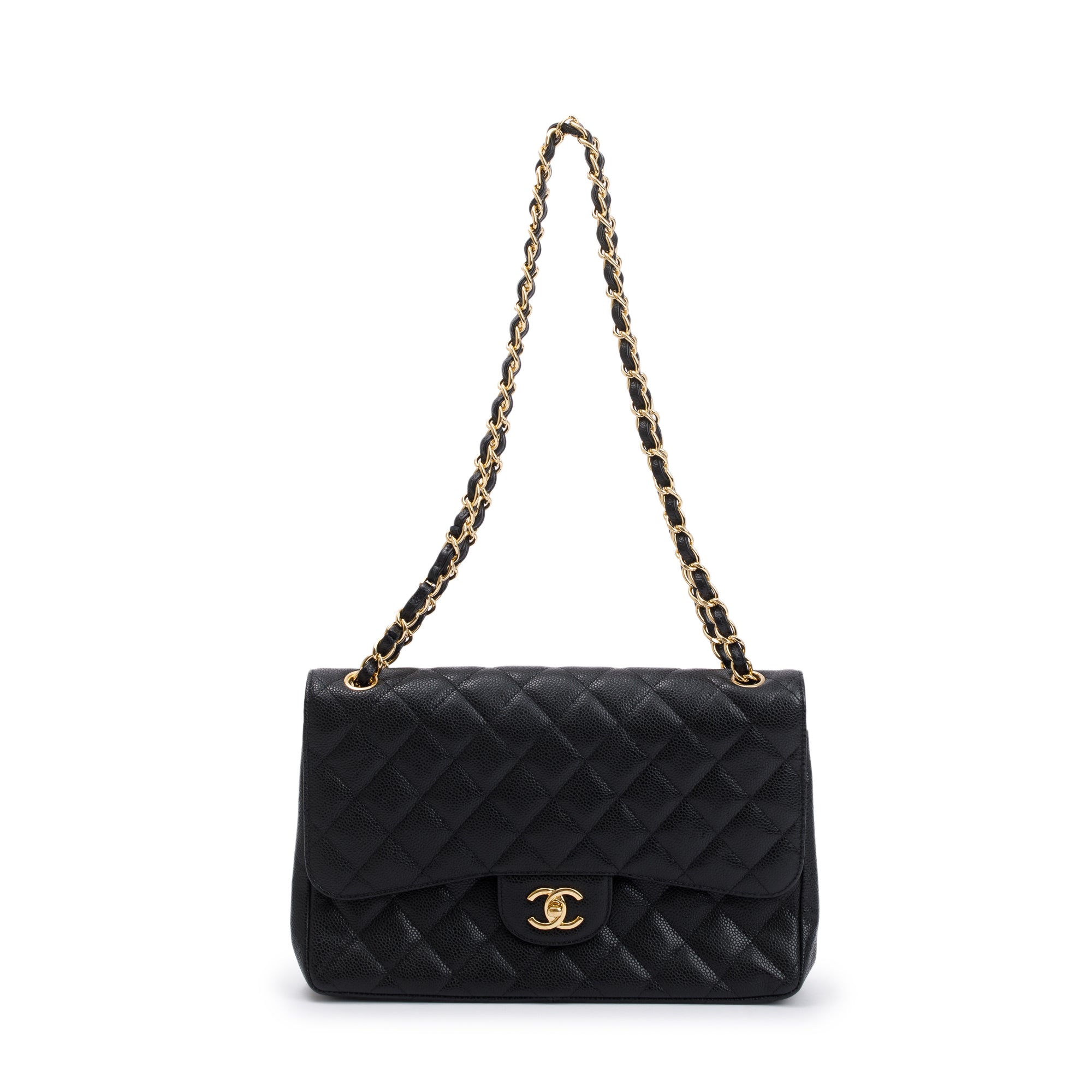 Chanel Black Quilted Caviar Leather Classic Jumbo Double Flap Bag