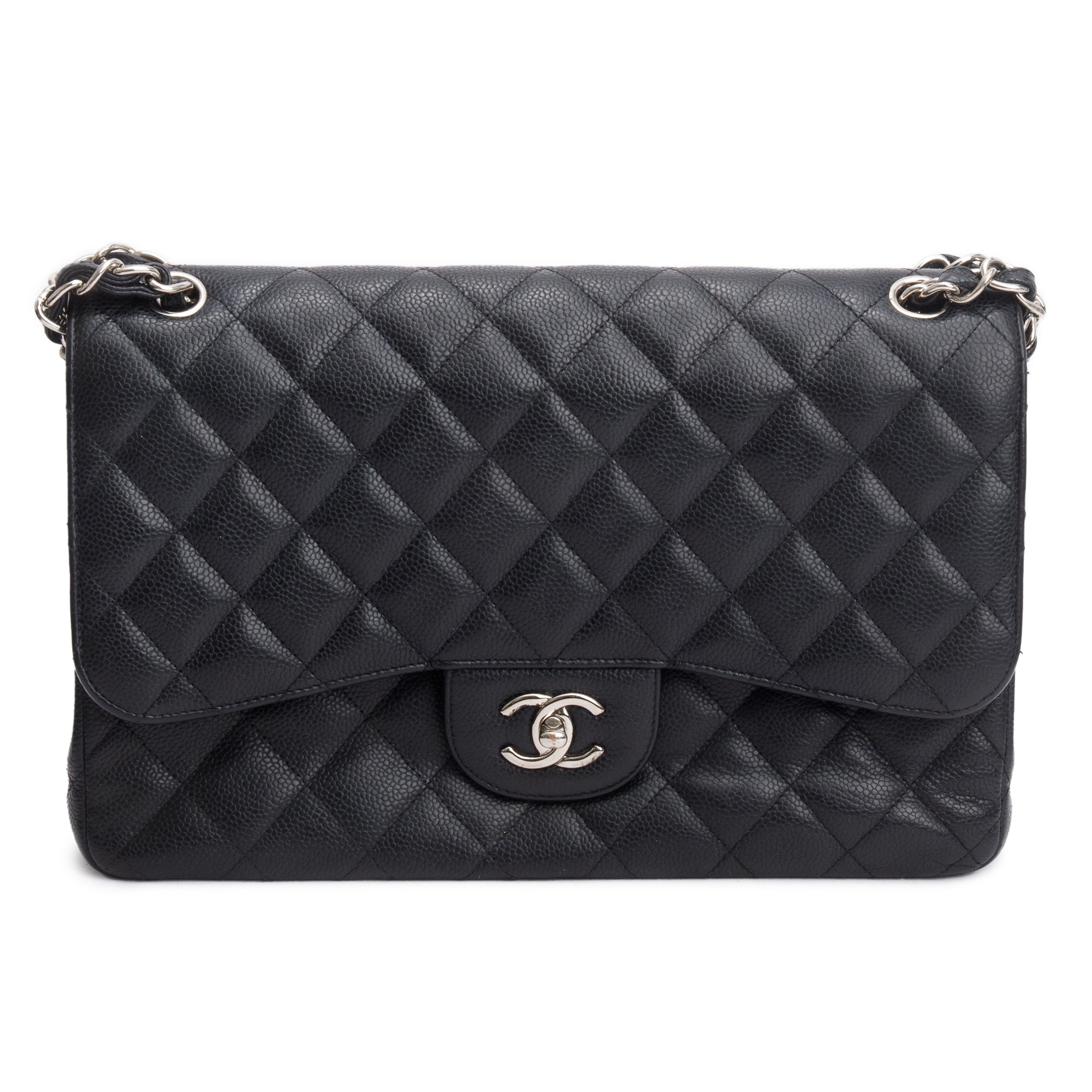 Chanel Black Quilted Caviar Leather Classic Jumbo Double Flap Bag