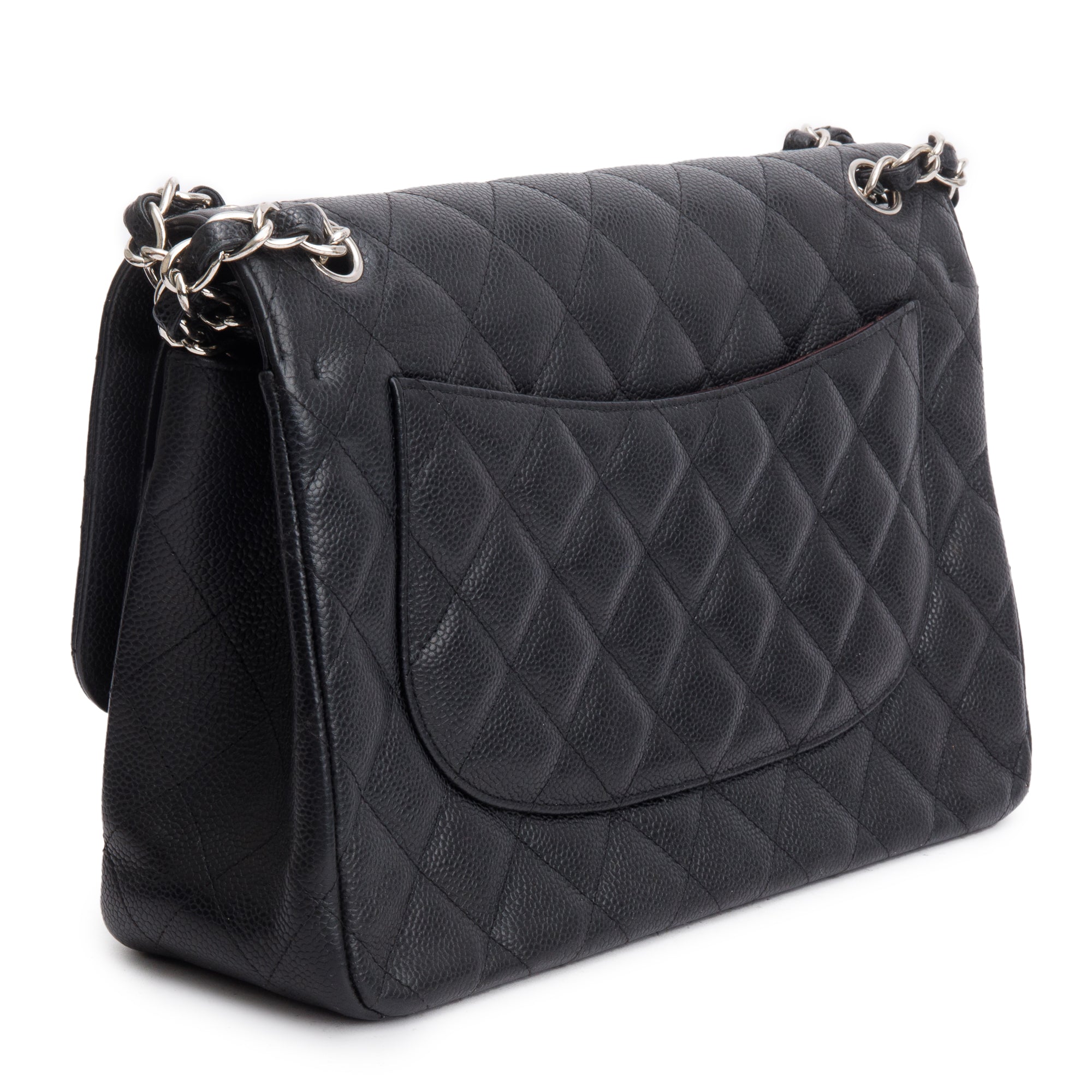 Chanel Black Quilted Caviar Leather Classic Jumbo Double Flap Bag