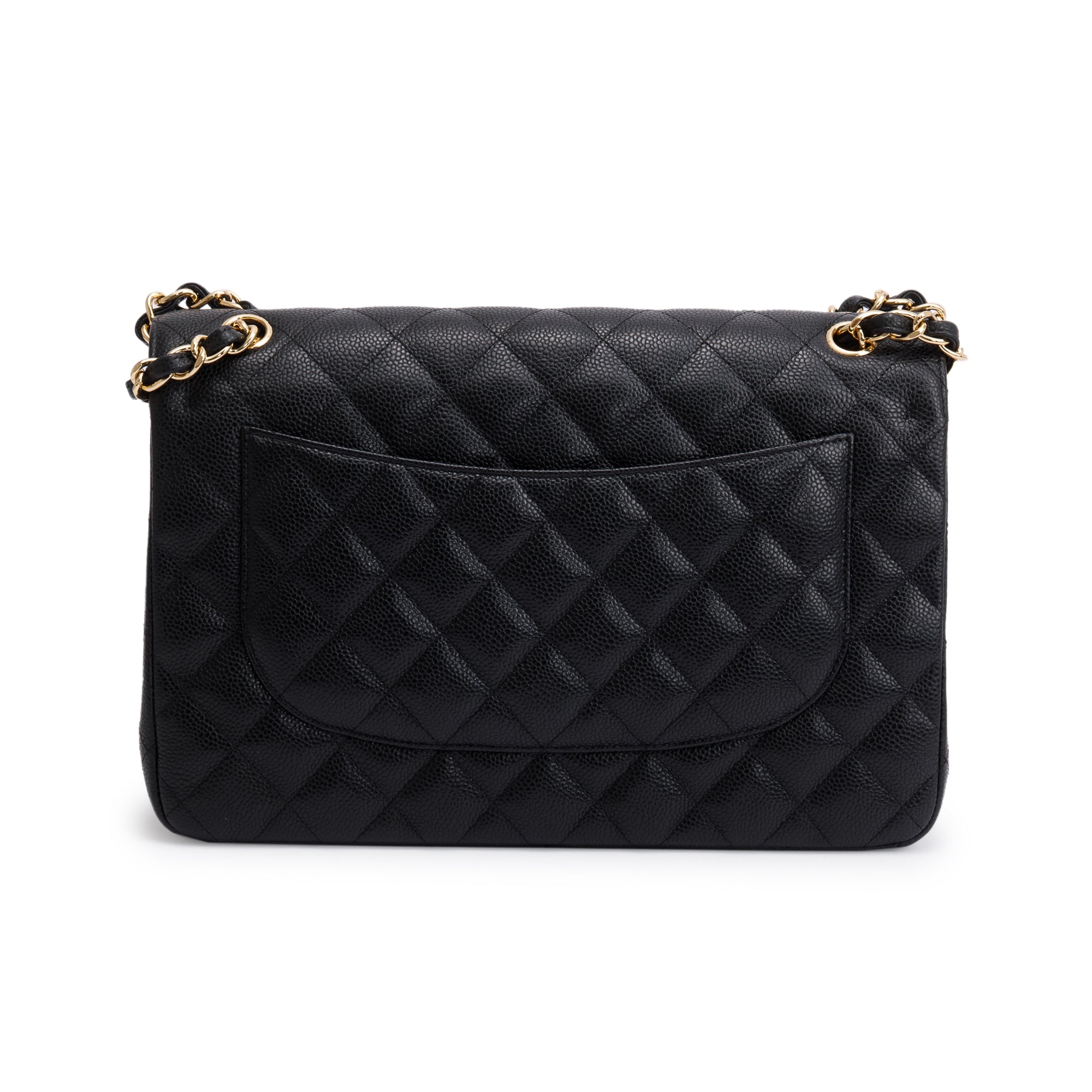 Chanel Black Quilted Caviar Leather Classic Jumbo Double Flap Bag w/ Authenticity Card