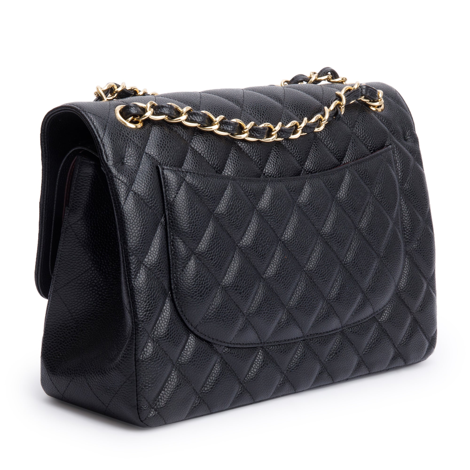 Chanel Black Quilted Caviar Leather Classic Jumbo Double Flap Bag w/ Box