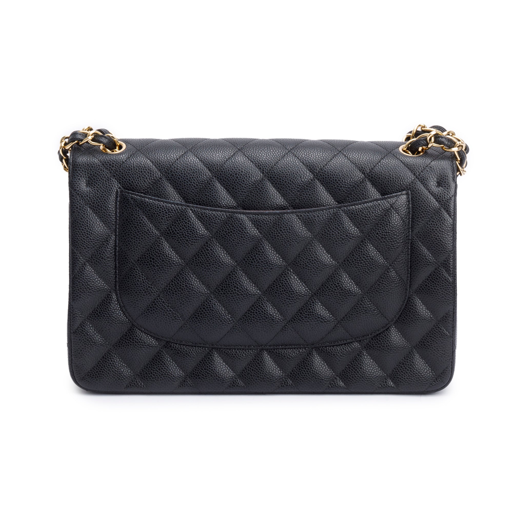 Chanel Black Quilted Caviar Leather Classic Jumbo Double Flap Bag w/ Box & Authenticity Card