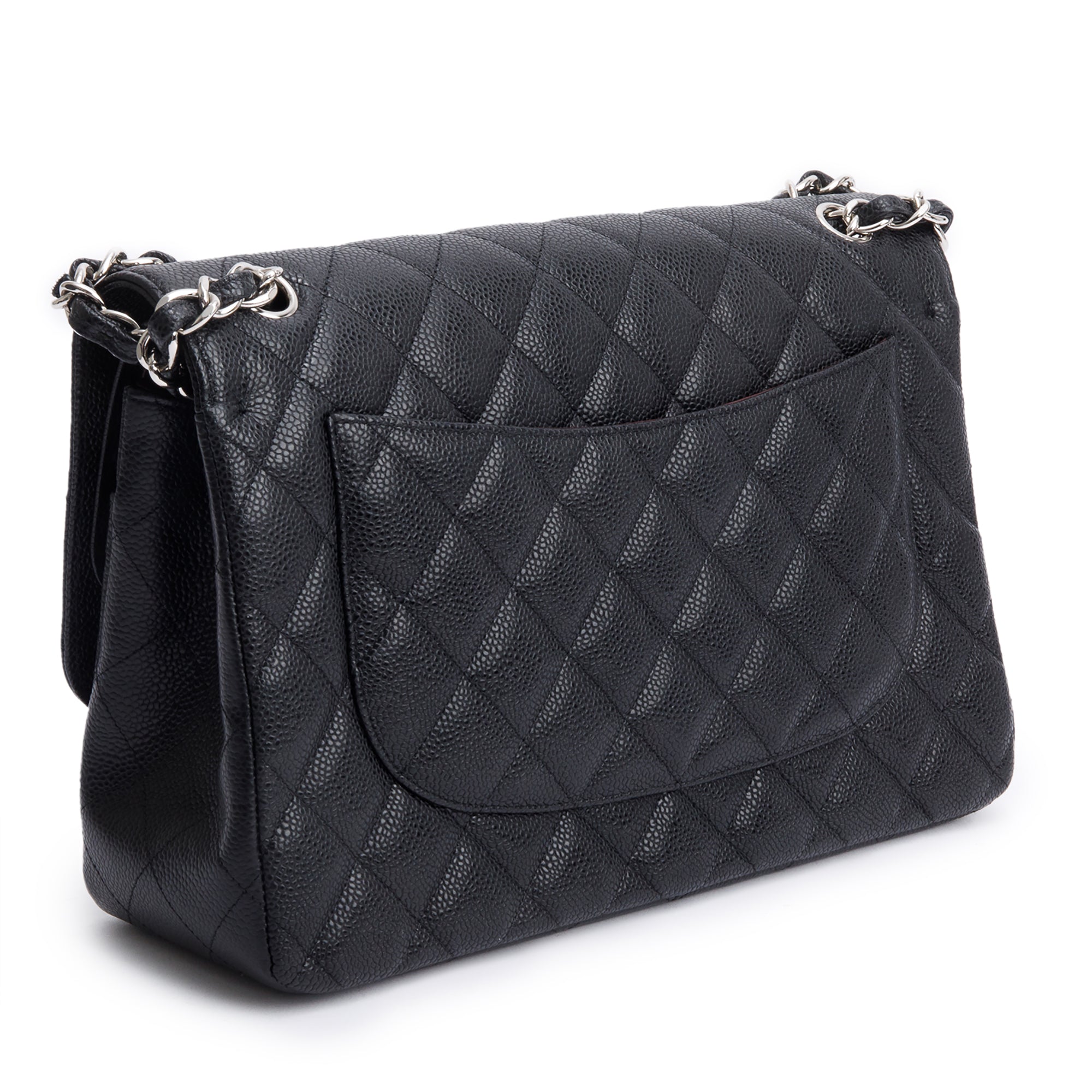Chanel Black Quilted Caviar Leather Classic Jumbo Double Flap Bag w/ Box & Authenticity Card