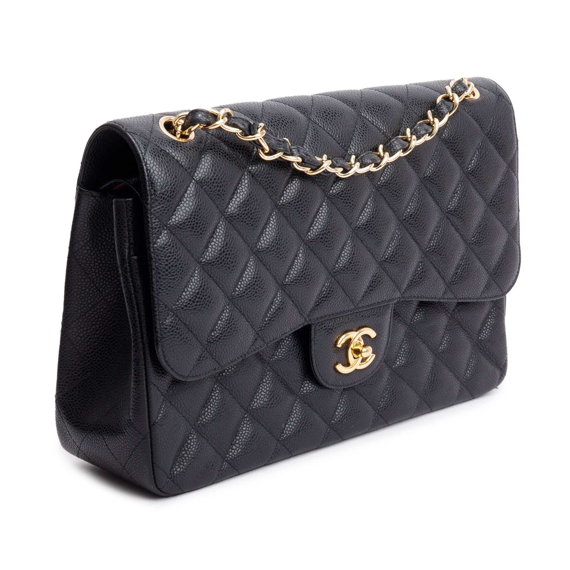 Chanel Black Quilted Caviar Leather Classic Jumbo Double Flap Bag w/ Receipt