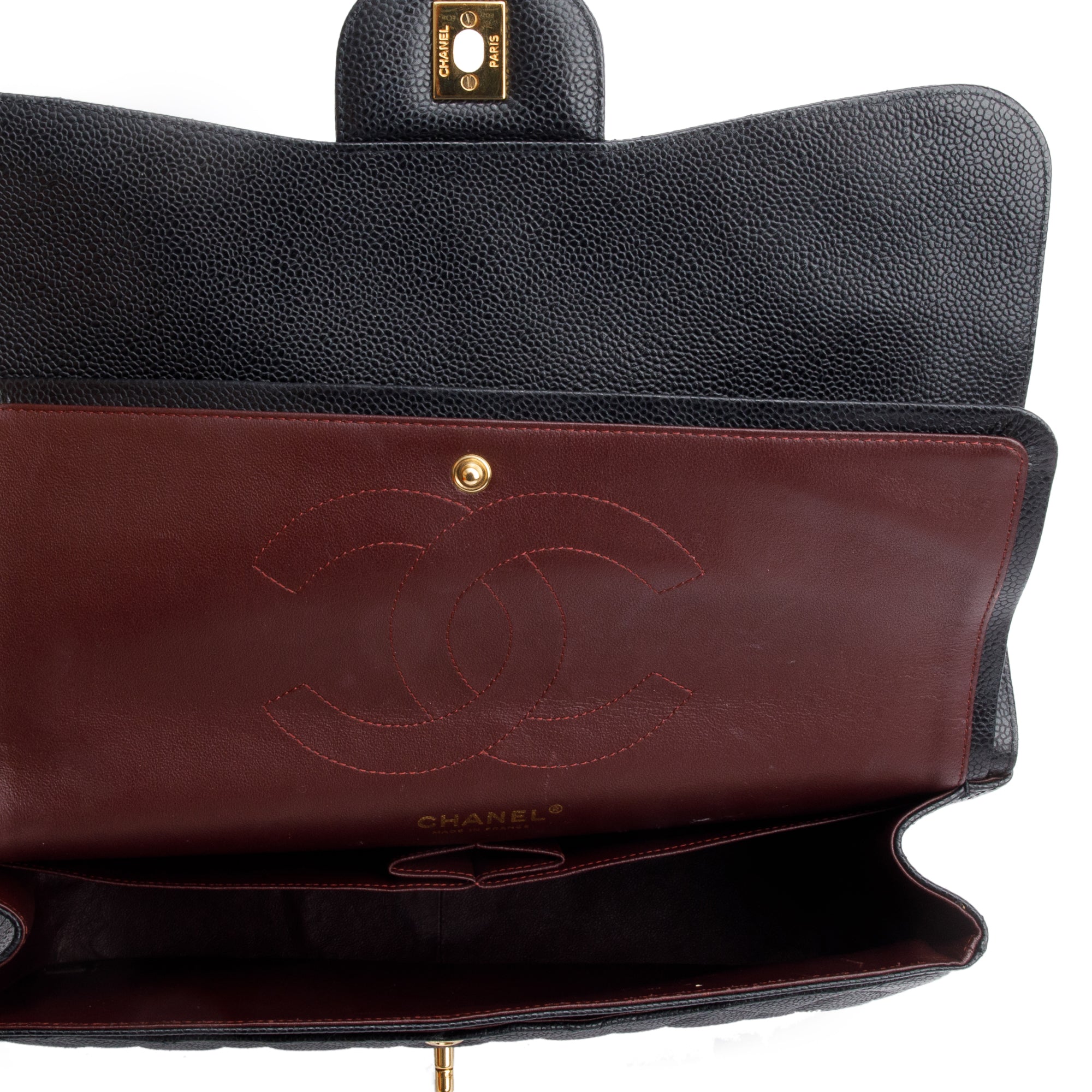 Chanel Black Quilted Caviar Leather Classic Jumbo Double Flap Bag w/ Receipt