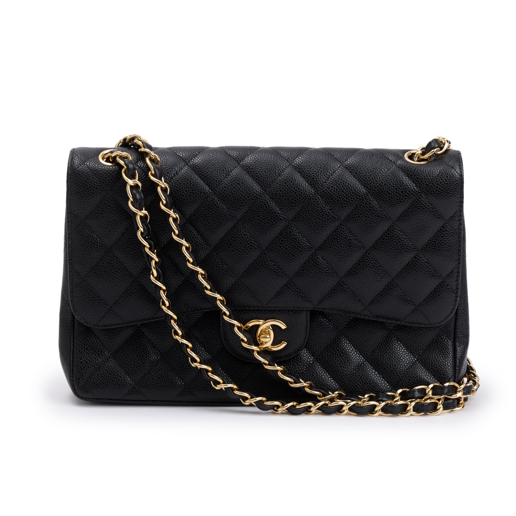 Chanel Black Quilted Caviar Leather Classic Jumbo Double Flap Bag