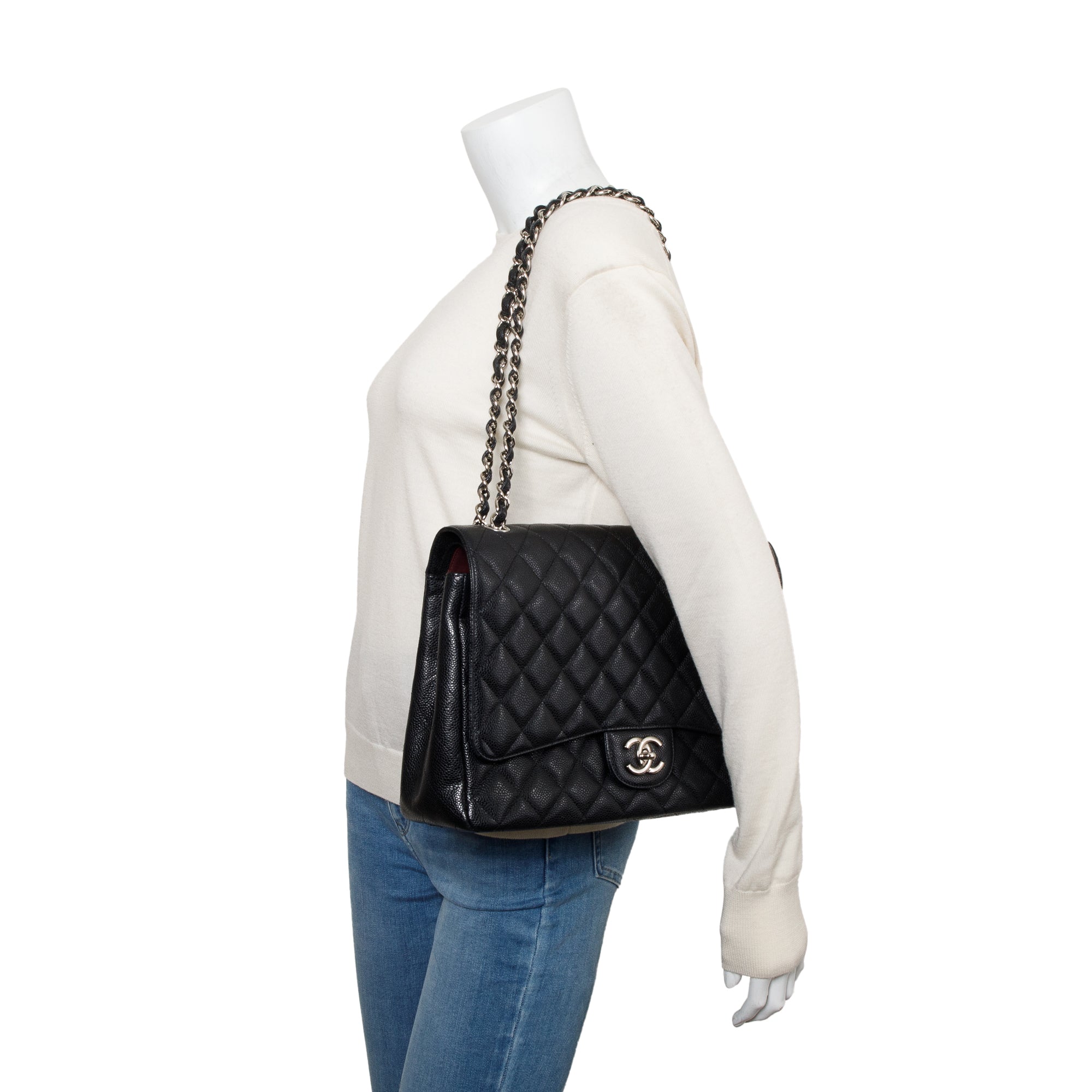 Chanel Black Quilted Caviar Leather Classic Maxi Double Flap Bag