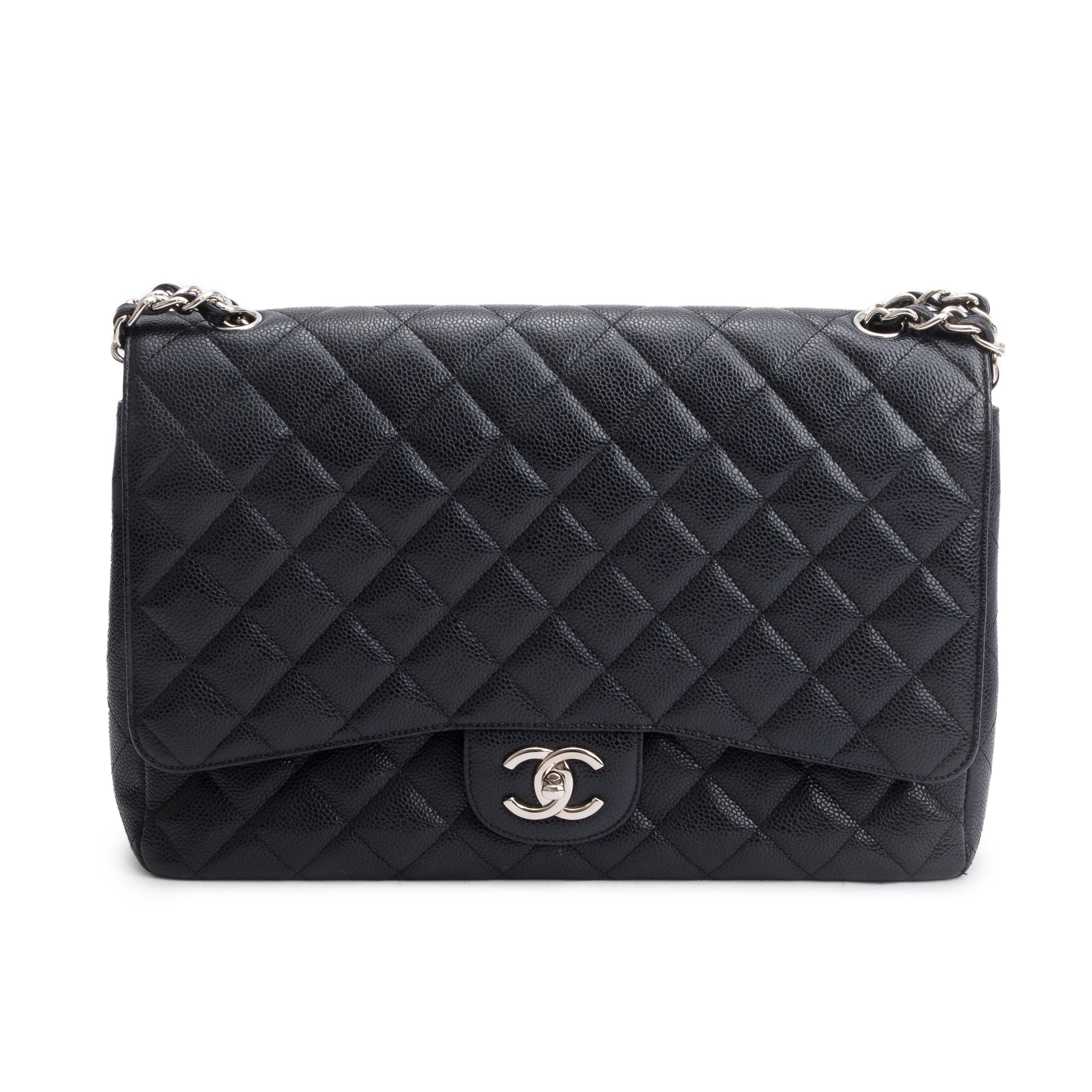 Chanel Black Quilted Caviar Leather Classic Maxi Double Flap Bag