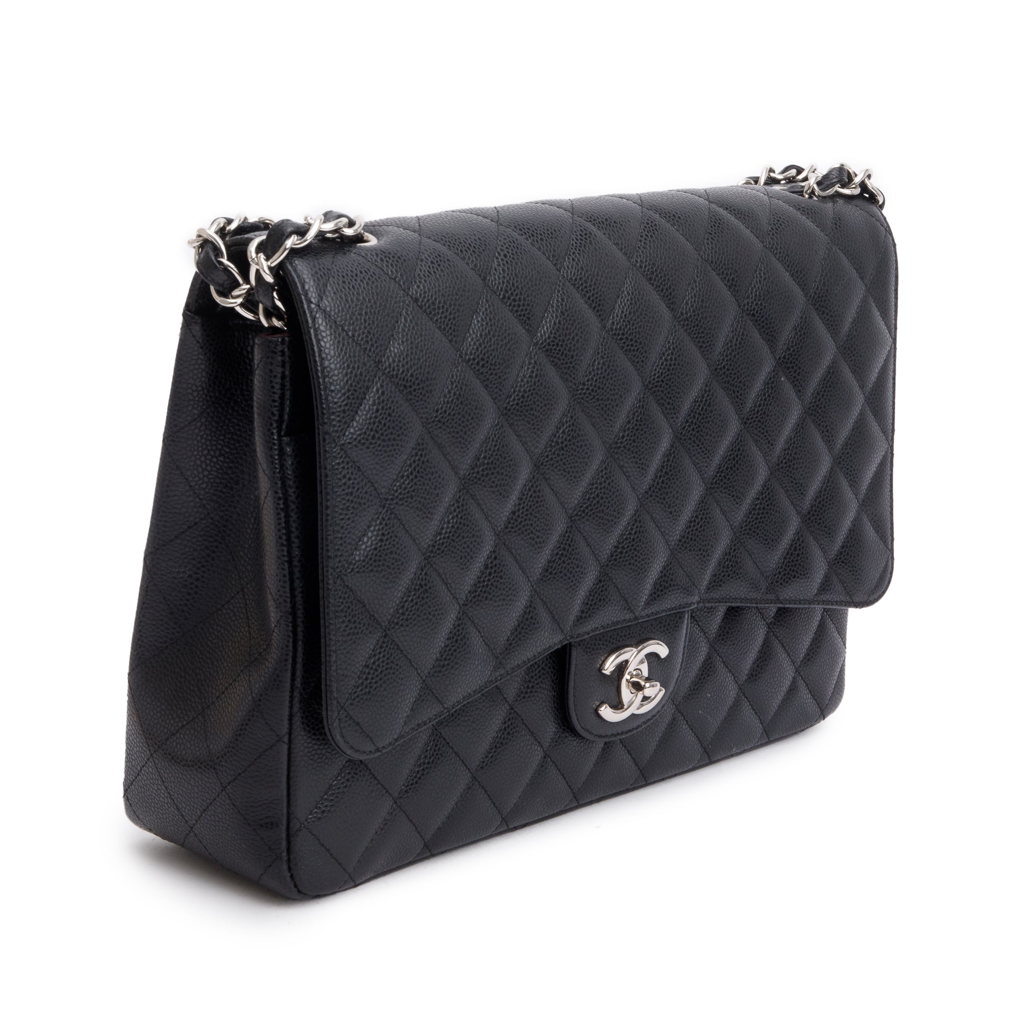 Chanel Black Quilted Caviar Leather Classic Maxi Double Flap Bag