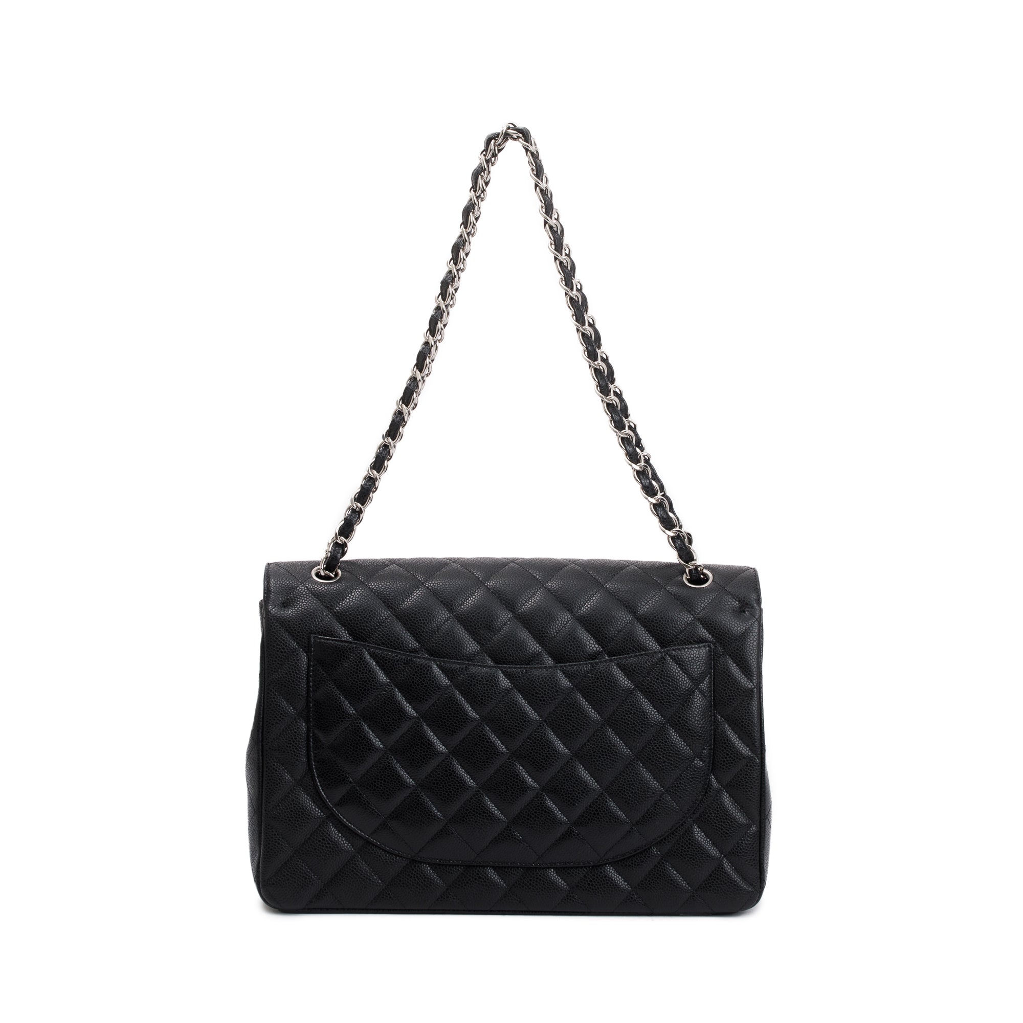 Chanel Black Quilted Caviar Leather Classic Maxi Double Flap Bag w/ Authenticity Card