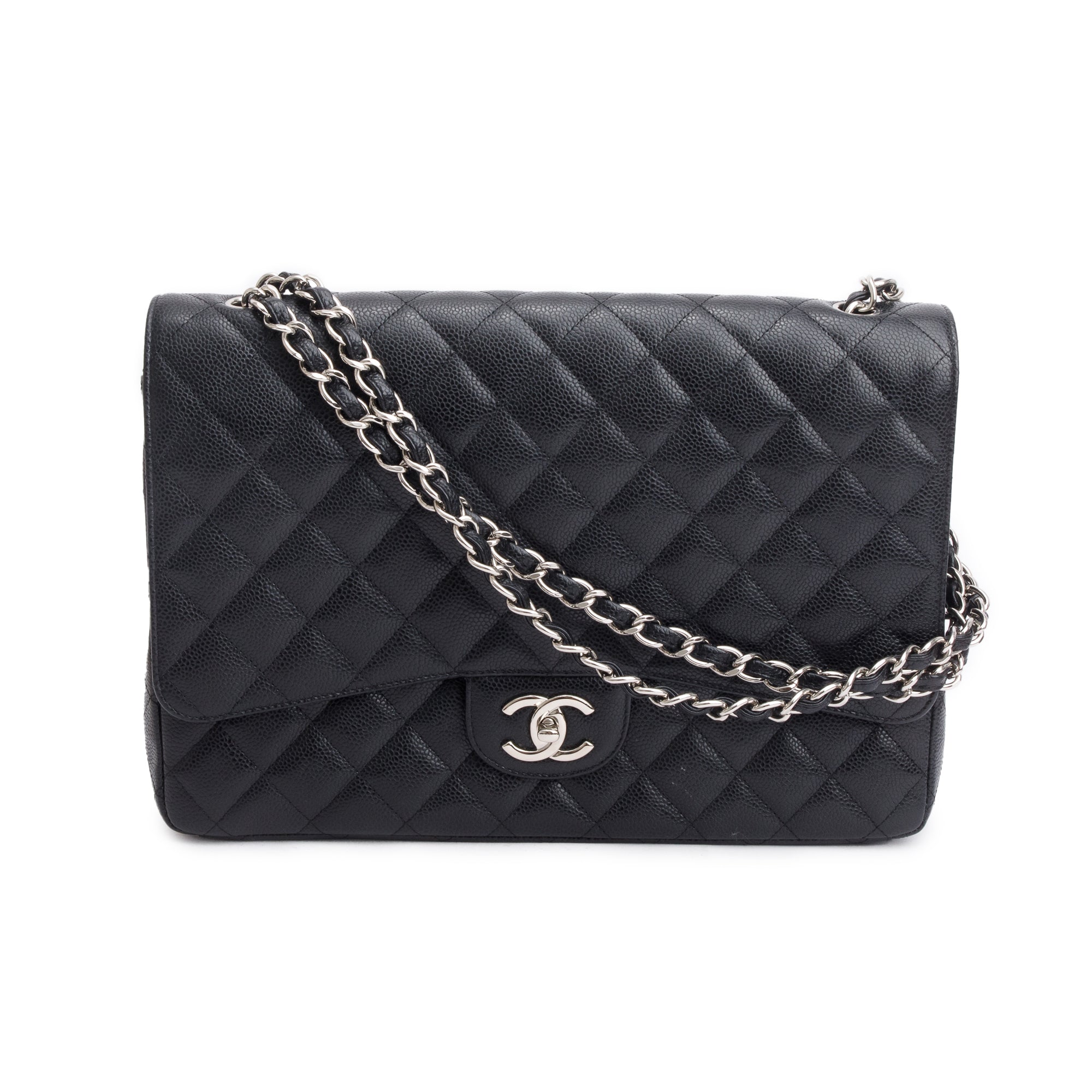 Chanel Black Quilted Caviar Leather Classic Maxi Double Flap Bag
