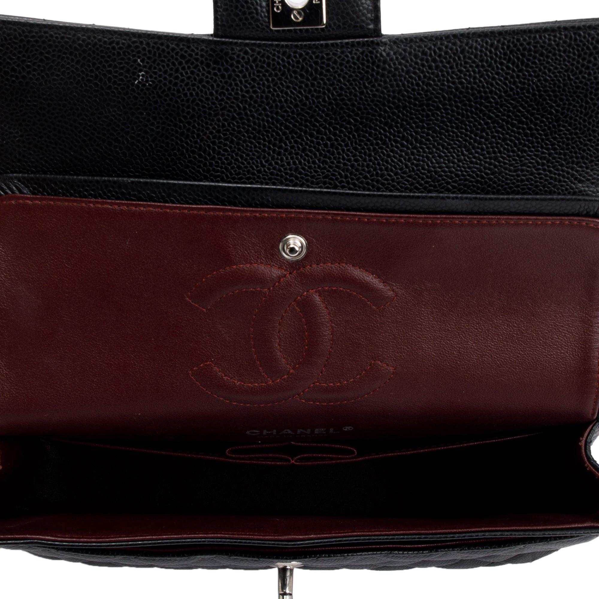 Chanel Black Quilted Caviar Leather Classic Medium Double Flap Bag w/ Authenticity Card