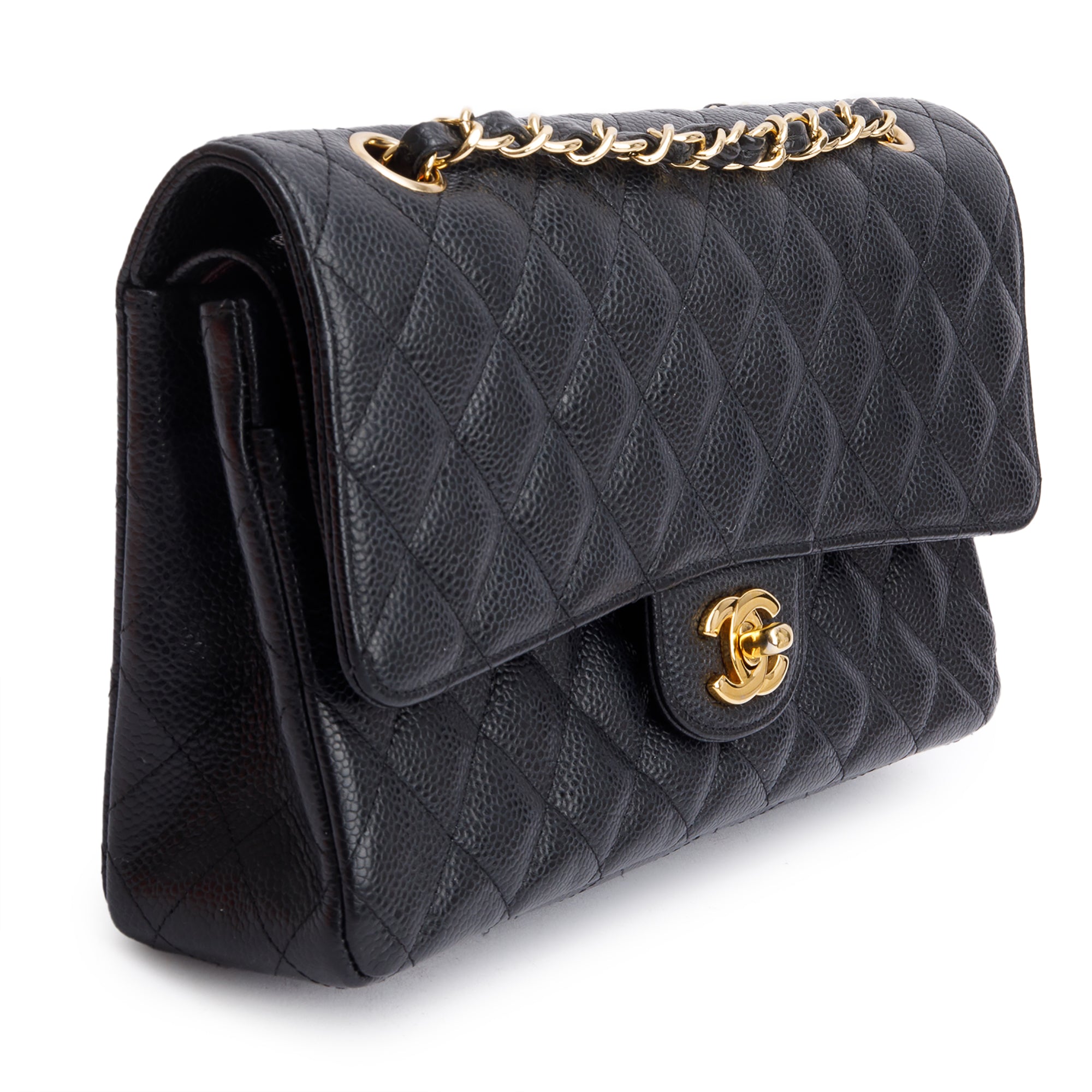 Chanel Black Quilted Caviar Leather Classic Medium Double Flap Bag w/ Box