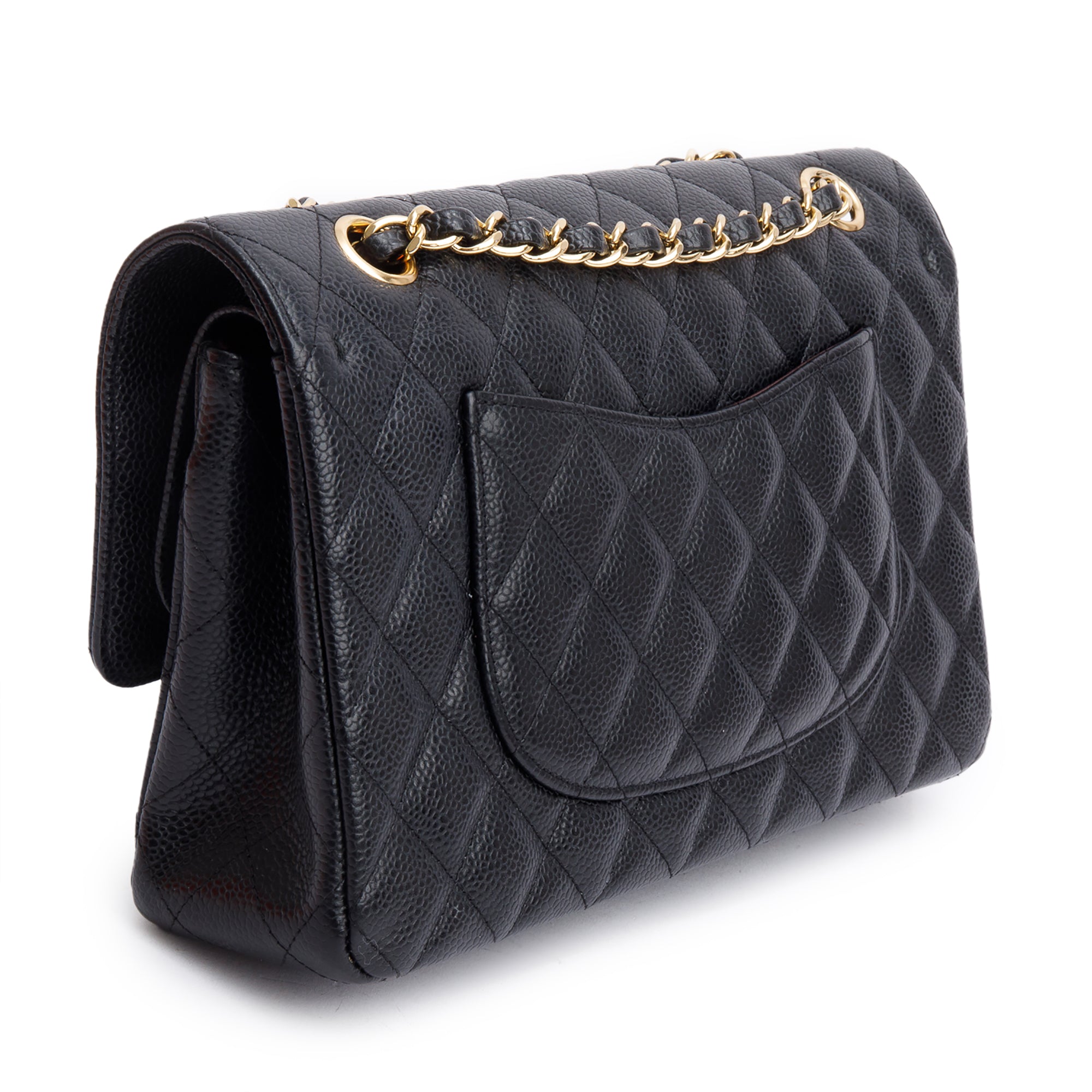 Chanel Black Quilted Caviar Leather Classic Medium Double Flap Bag w/ Box