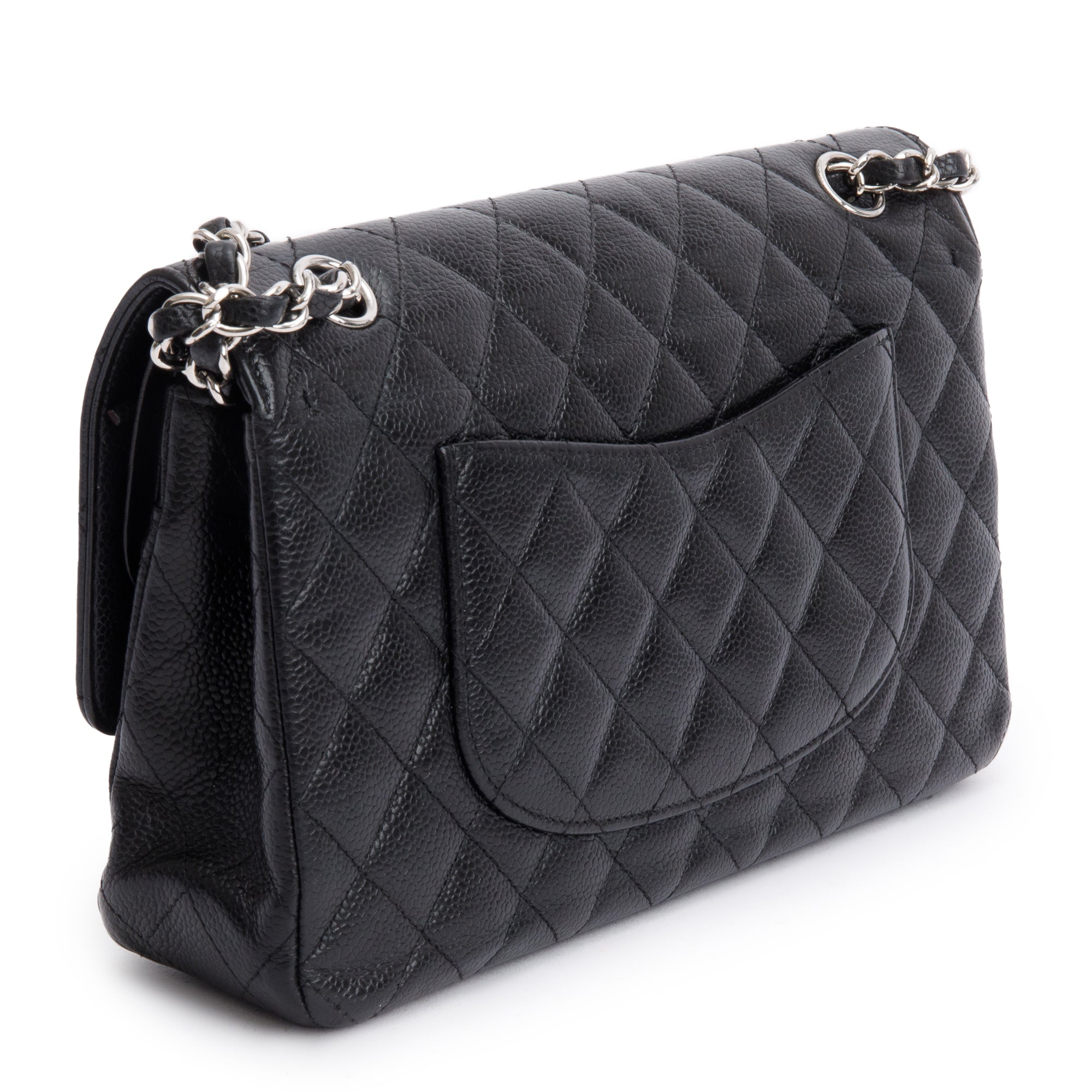 Chanel Black Quilted Caviar Leather Classic Medium Double Flap Bag w/ Box