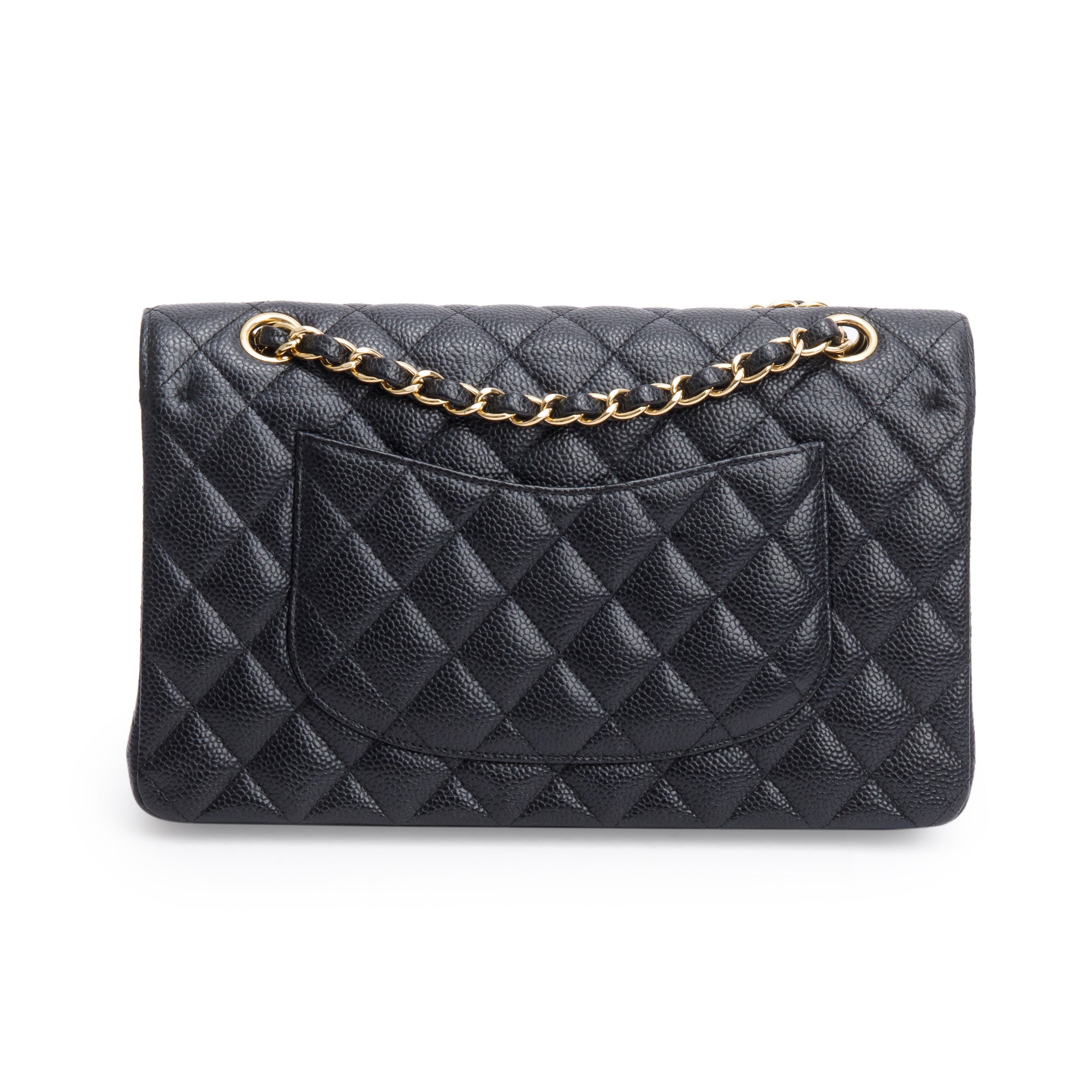 Chanel Black Quilted Caviar Leather Classic Medium Double Flap Bag w/ Box & Authenticity Card