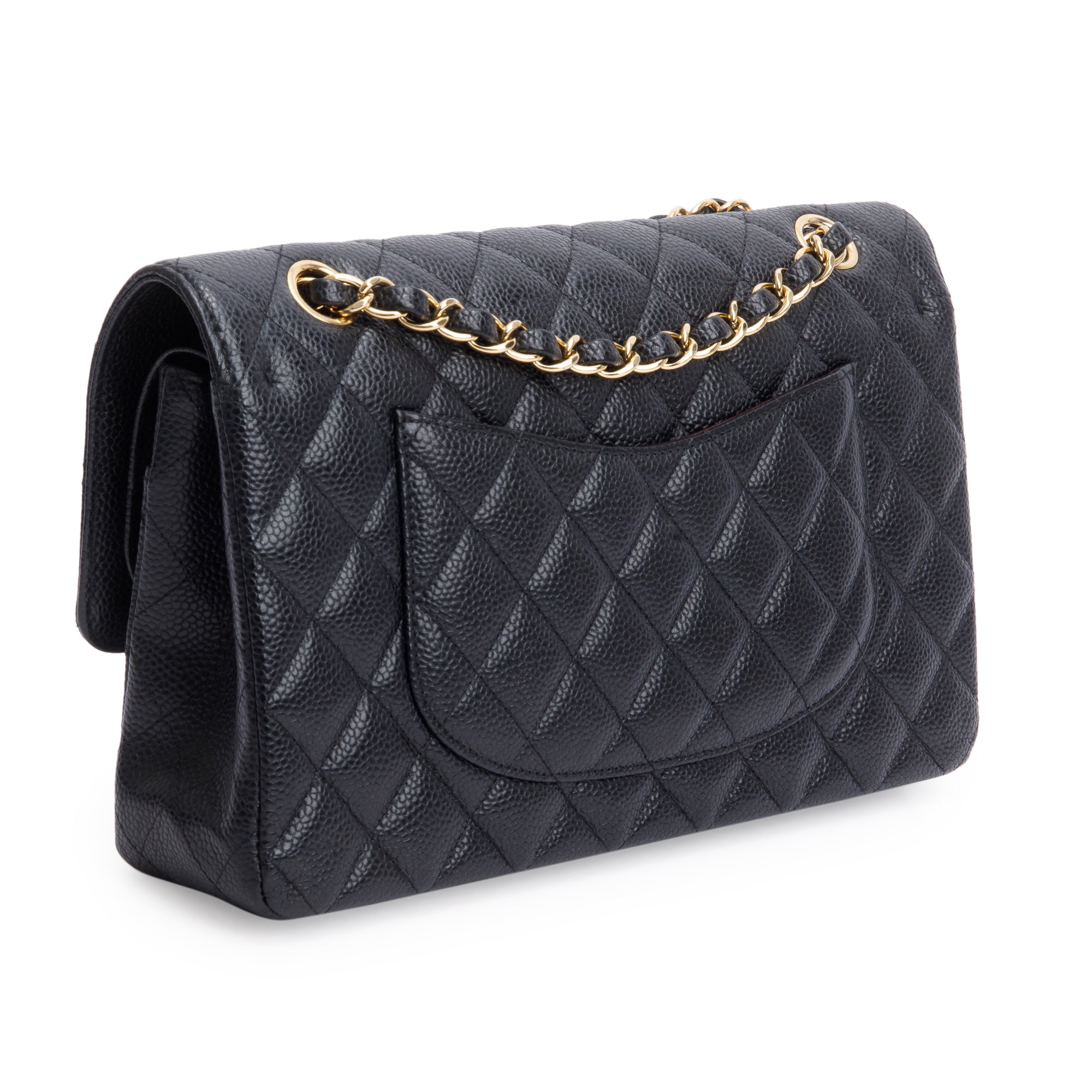 Chanel Black Quilted Caviar Leather Classic Medium Double Flap Bag w/ Box & Authenticity Card