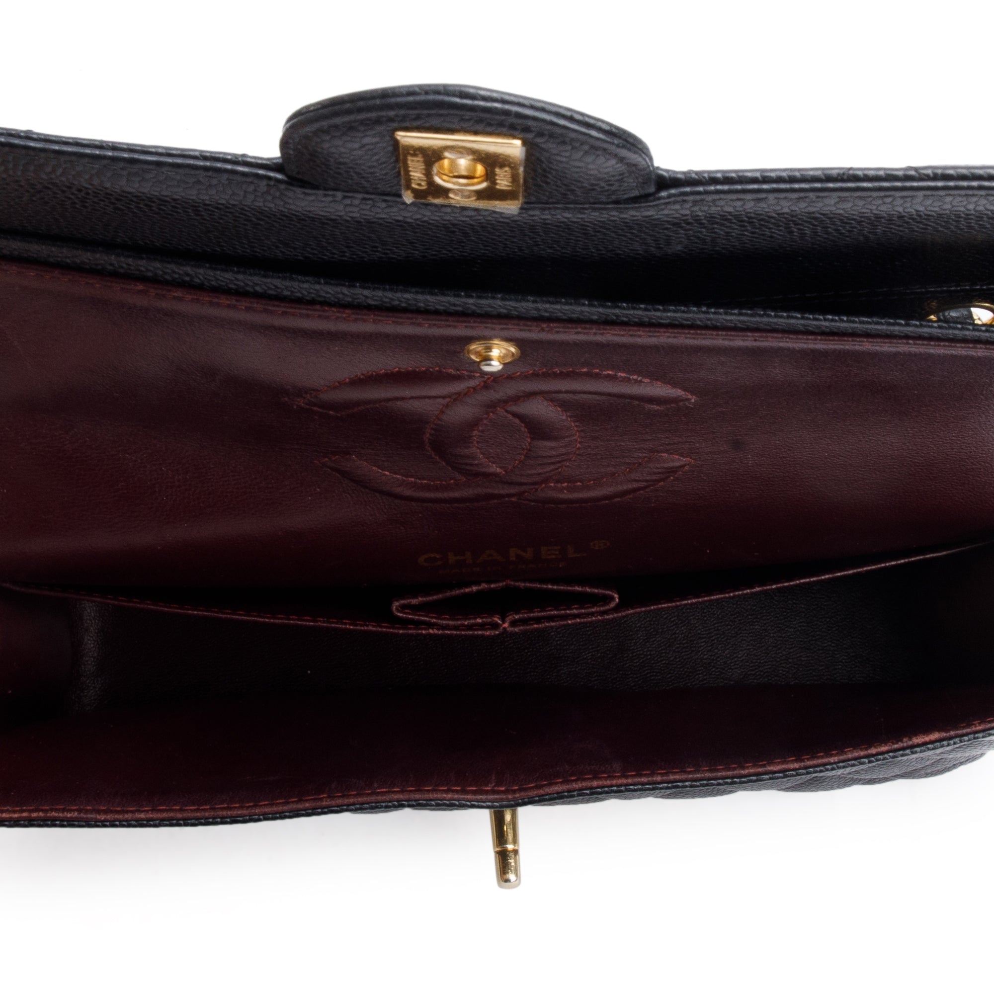 Chanel Black Quilted Caviar Leather Classic Medium Double Flap Bag w/ Box & Authenticity Card