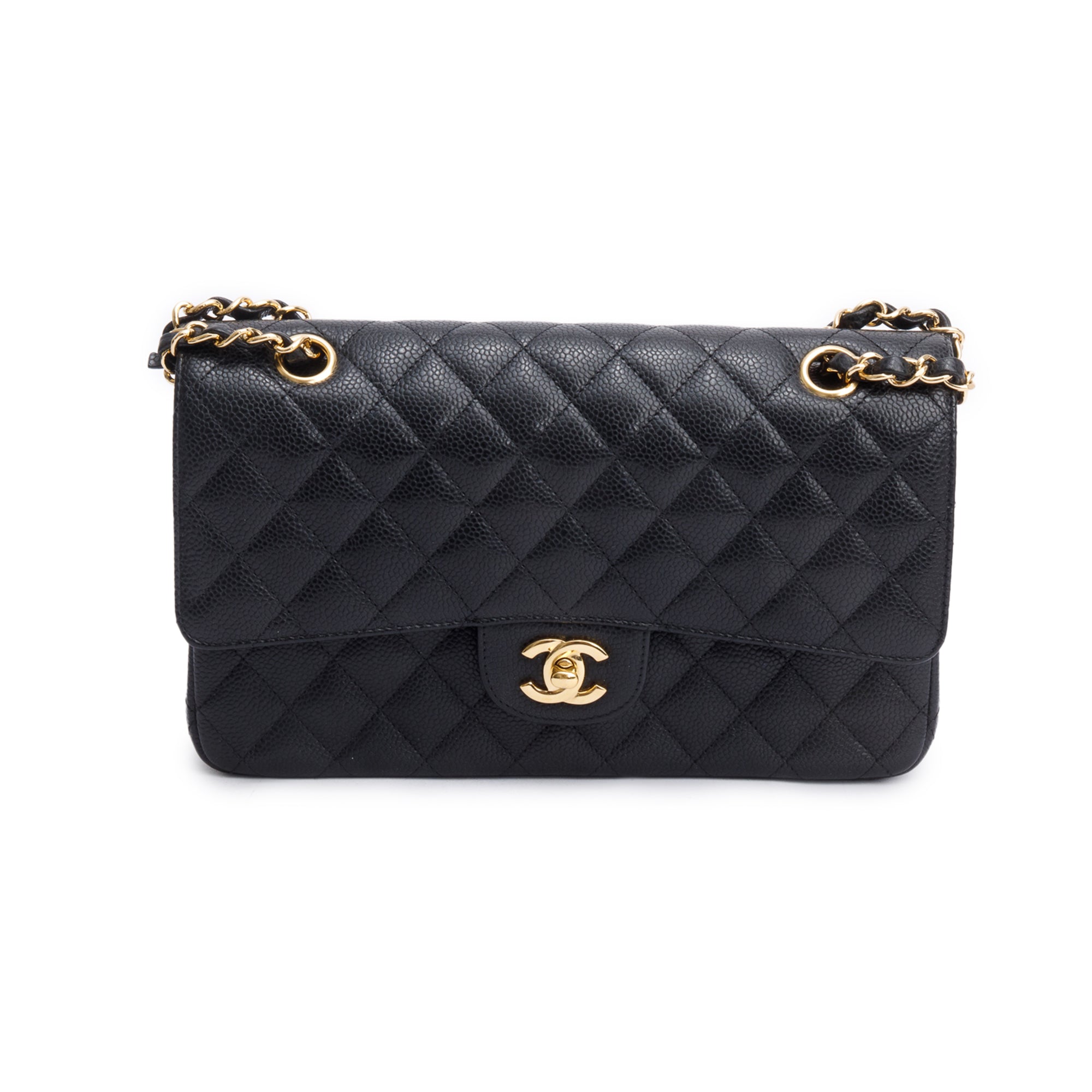 Chanel Black Quilted Caviar Leather Classic Medium Double Flap Bag w/ Box, Receipt & Authenticity Card