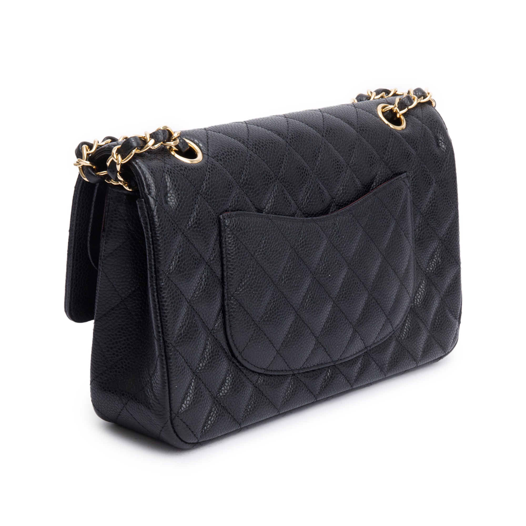 Chanel Black Quilted Caviar Leather Classic Medium Double Flap Bag w/ Box, Receipt & Authenticity Card