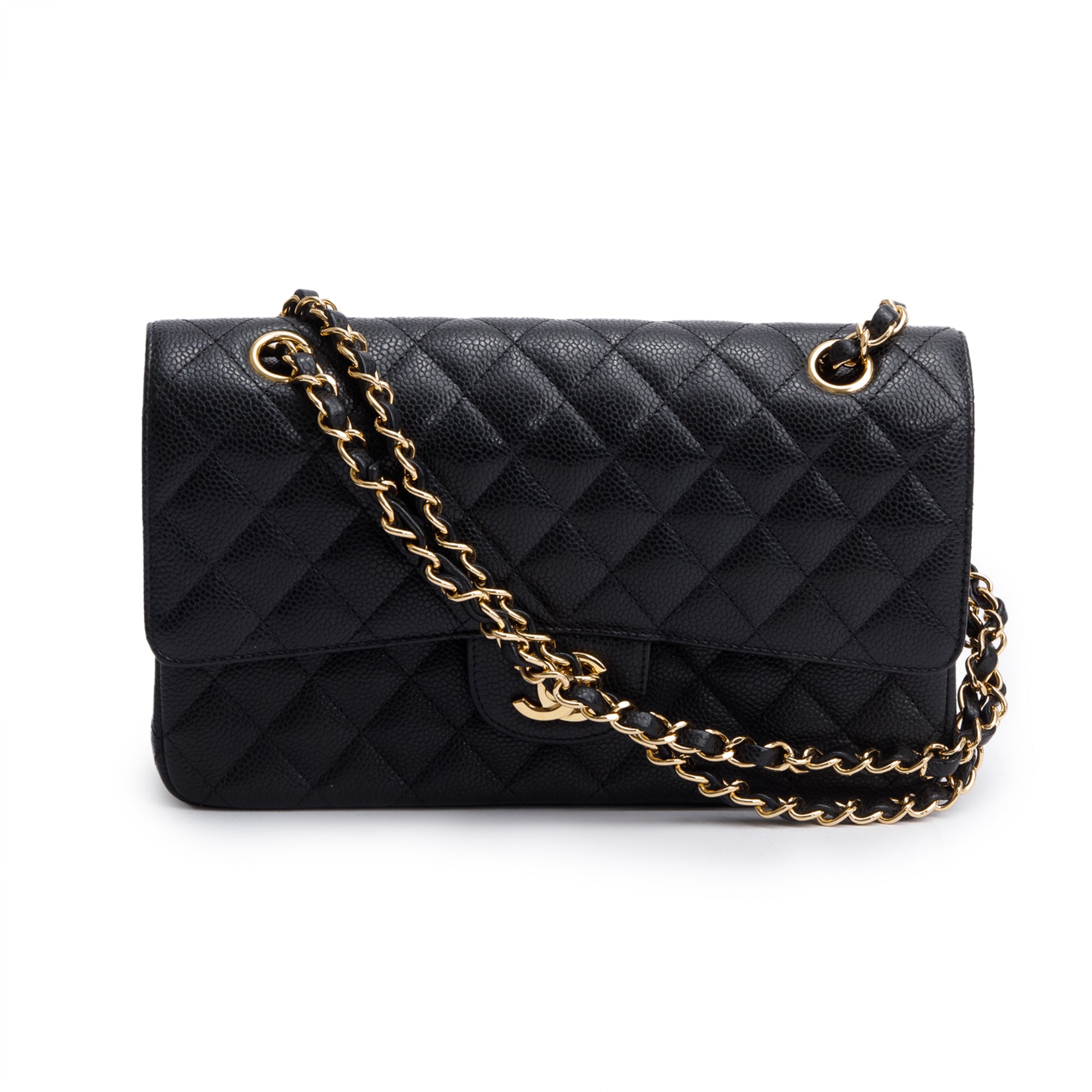 Chanel Black Quilted Caviar Leather Classic Medium Double Flap Bag w/ Box, Receipt & Authenticity Card