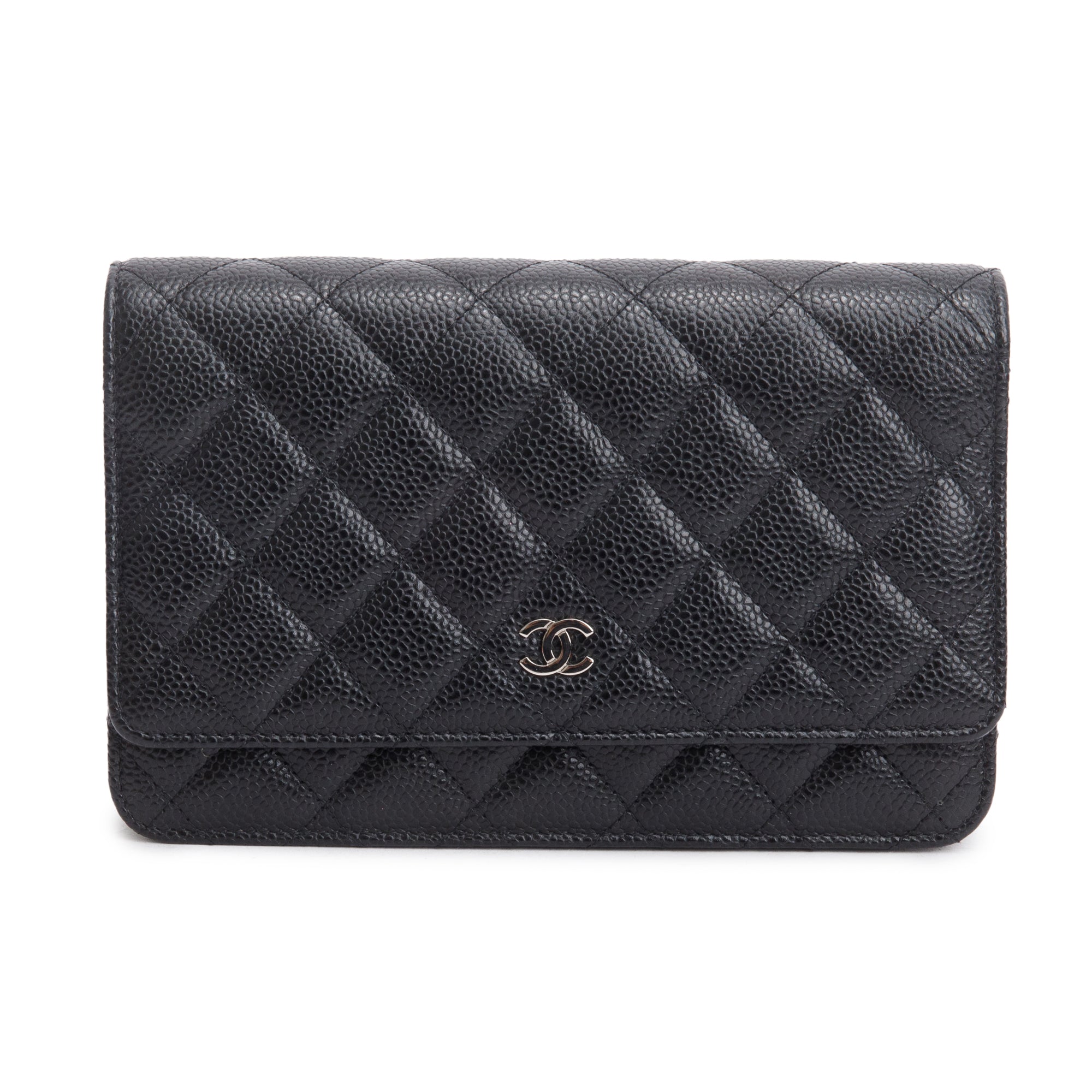 Chanel Black Quilted Caviar Leather Classic Wallet on Chain