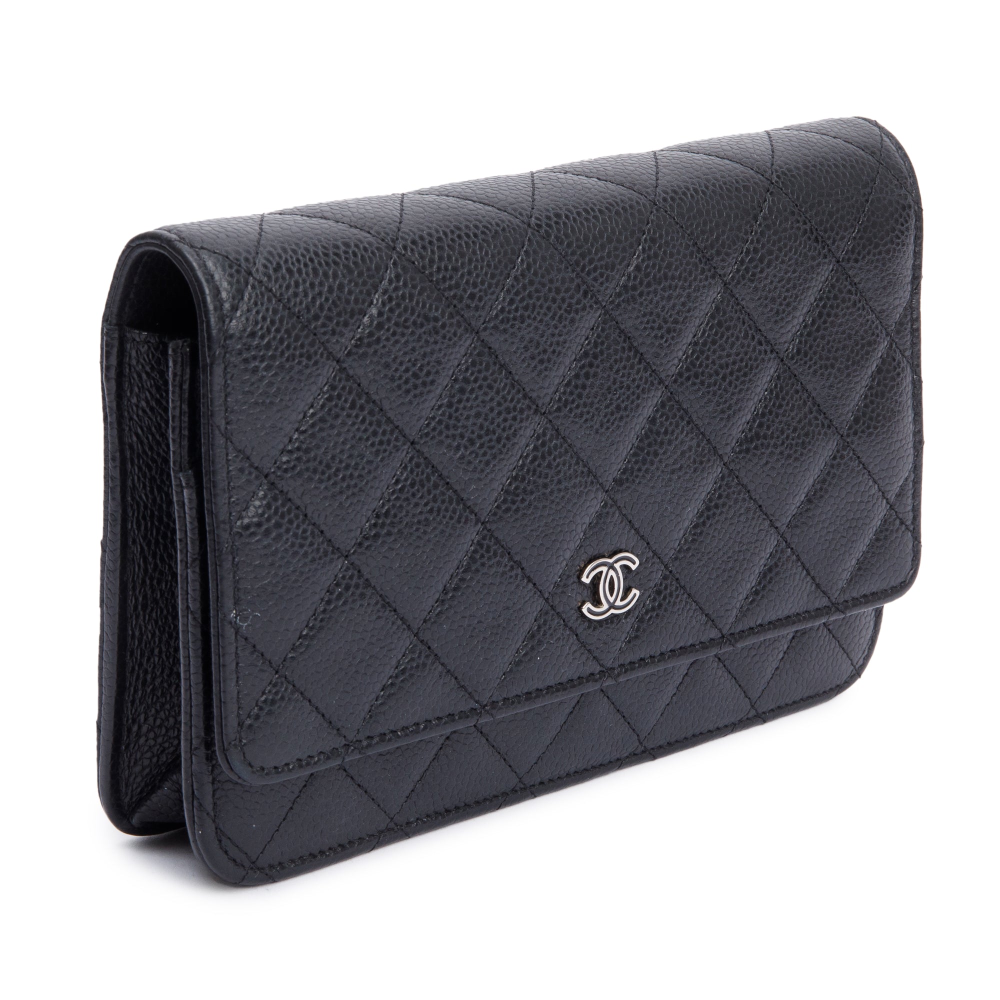 Chanel Black Quilted Caviar Leather Classic Wallet on Chain
