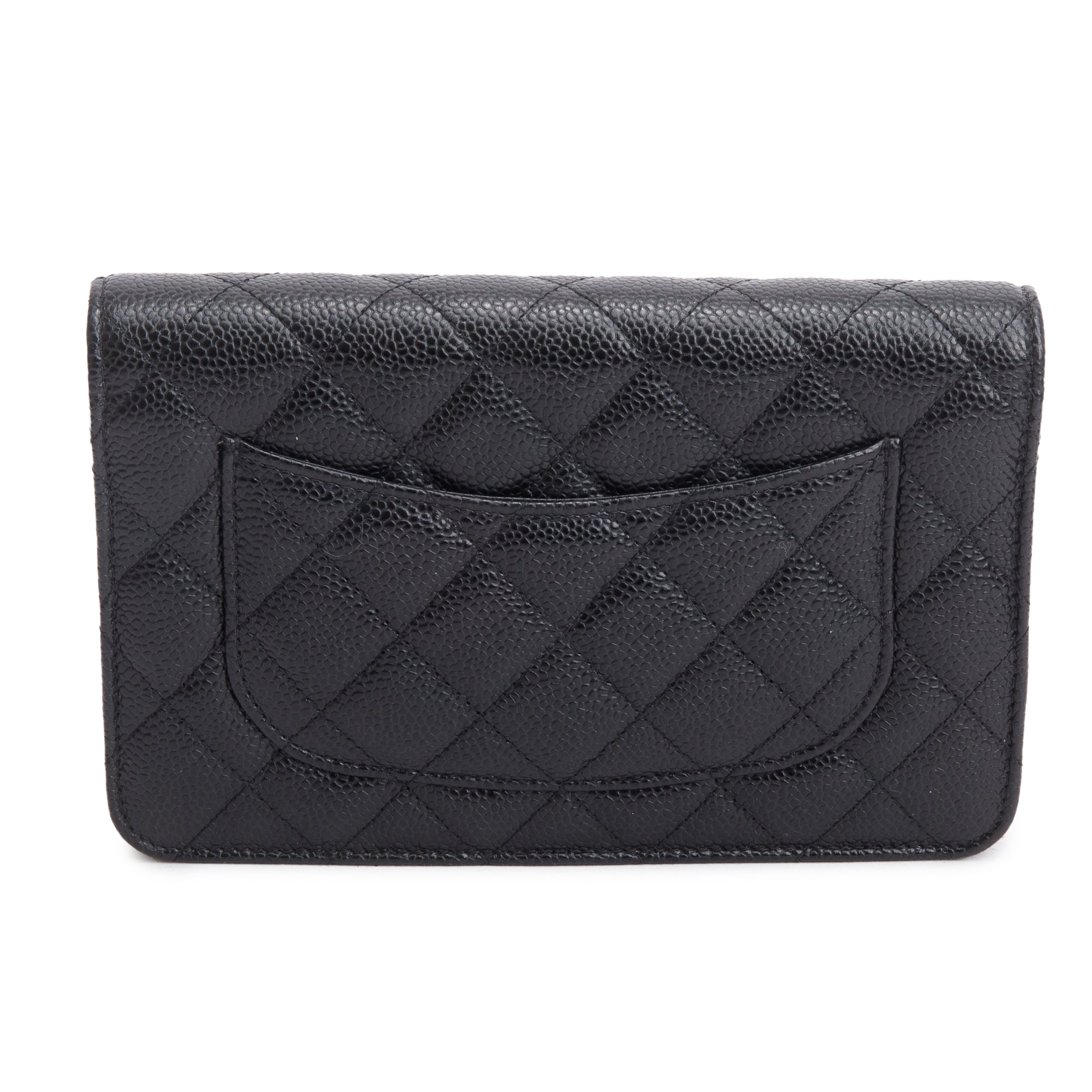 Chanel Black Quilted Caviar Leather Classic Wallet on Chain