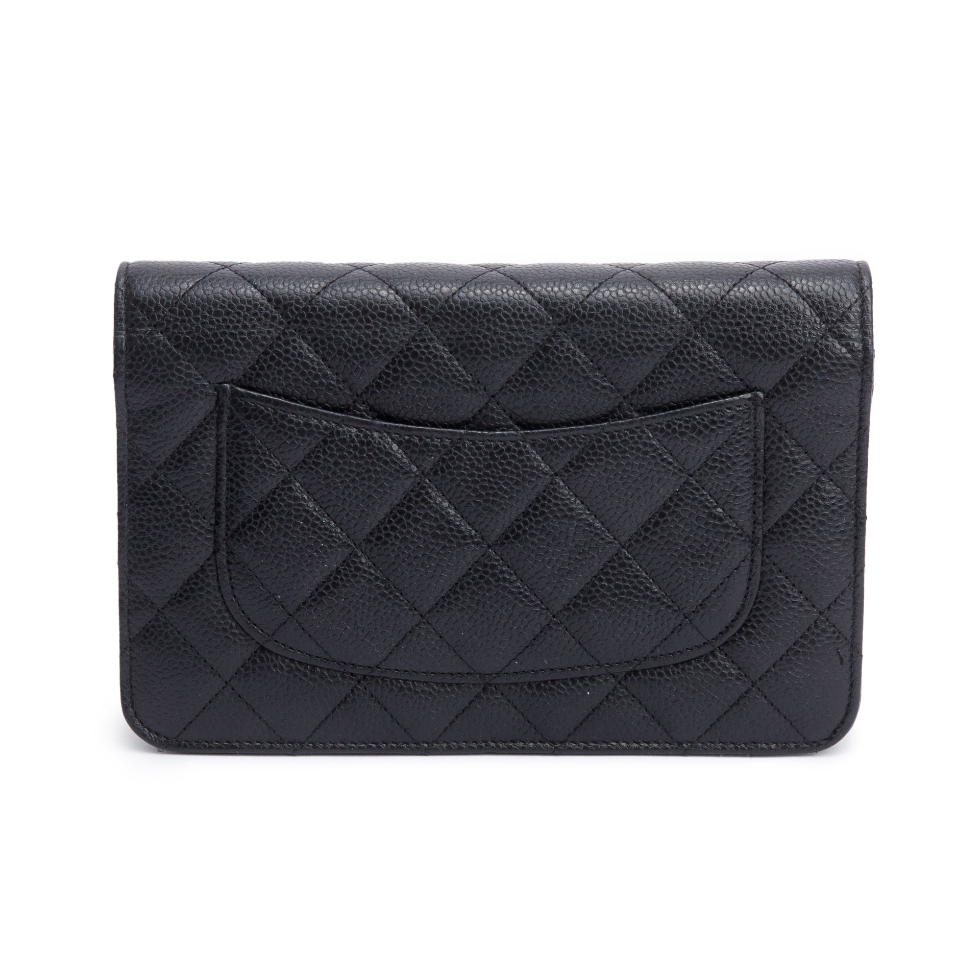 Chanel Black Quilted Caviar Leather Classic Wallet on Chain