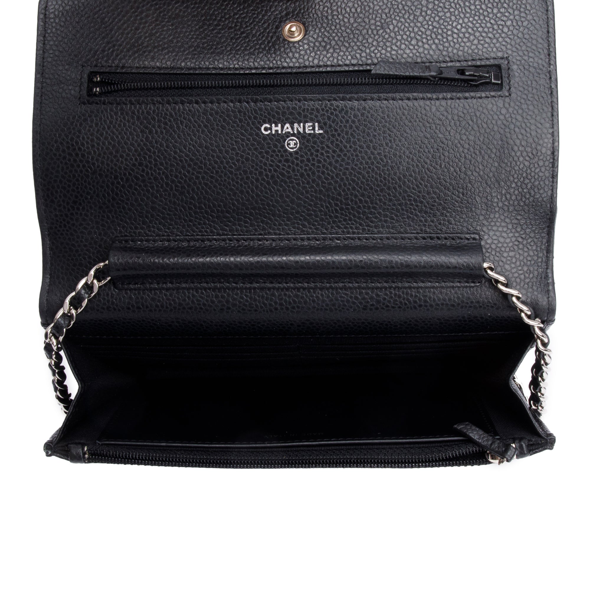 Chanel Black Quilted Caviar Leather Classic Wallet on Chain