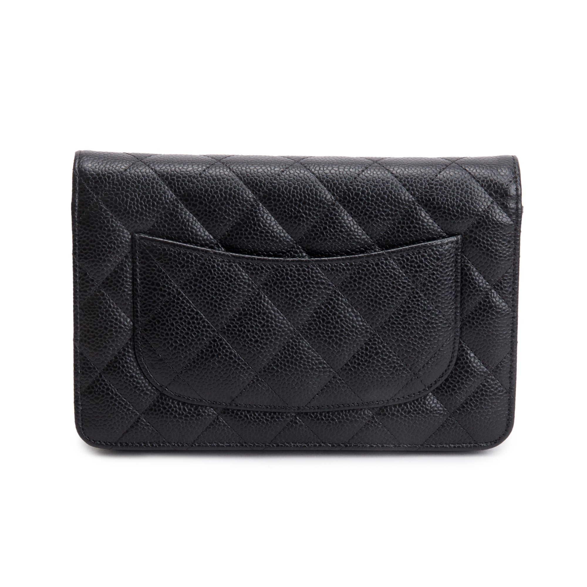 Chanel Black Quilted Caviar Leather Classic Wallet on Chain w/ Box