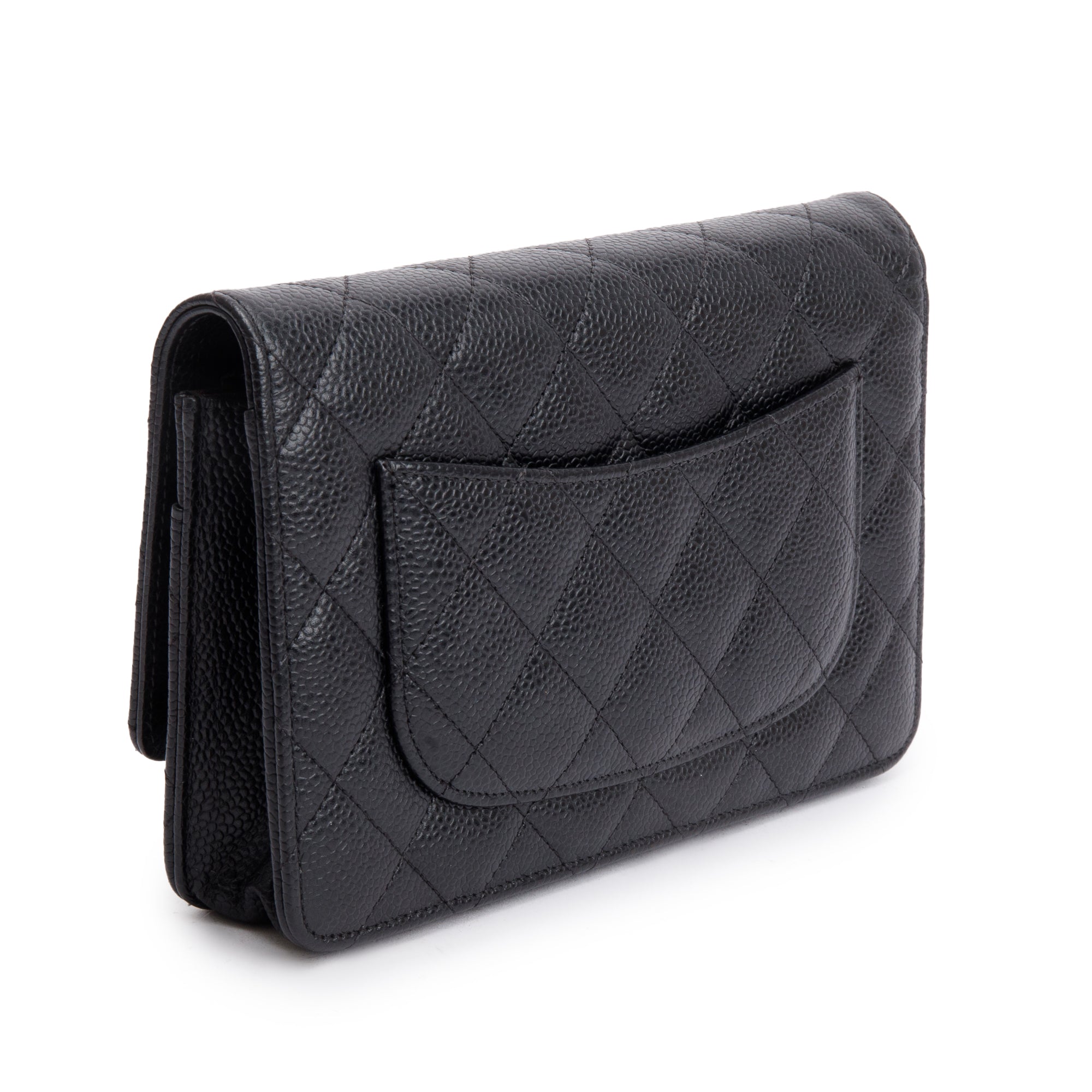 Chanel Black Quilted Caviar Leather Classic Wallet on Chain w/ Box