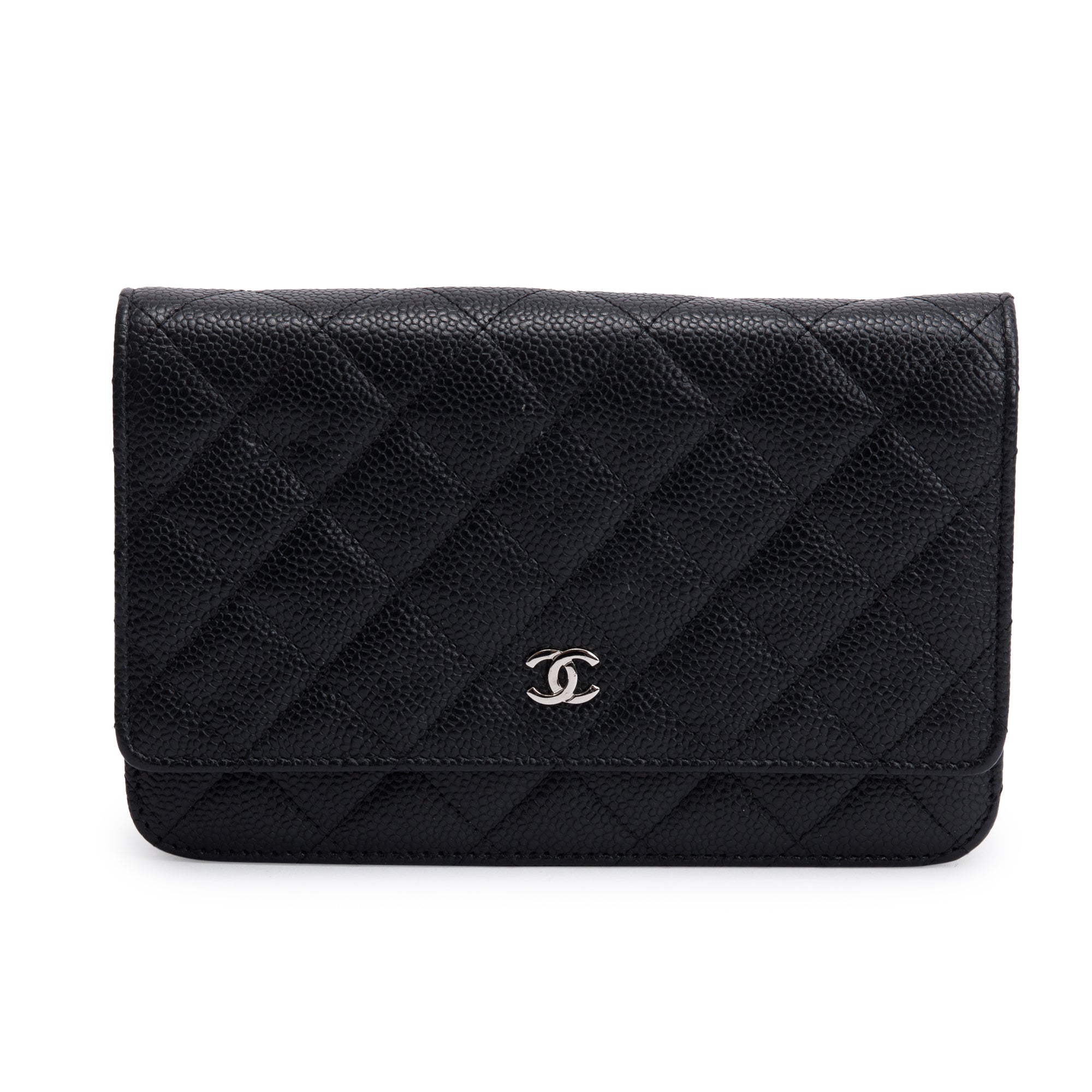 Chanel Black Quilted Caviar Leather Classic Wallet on Chain w/ Box, Receipt & Authenticity Card